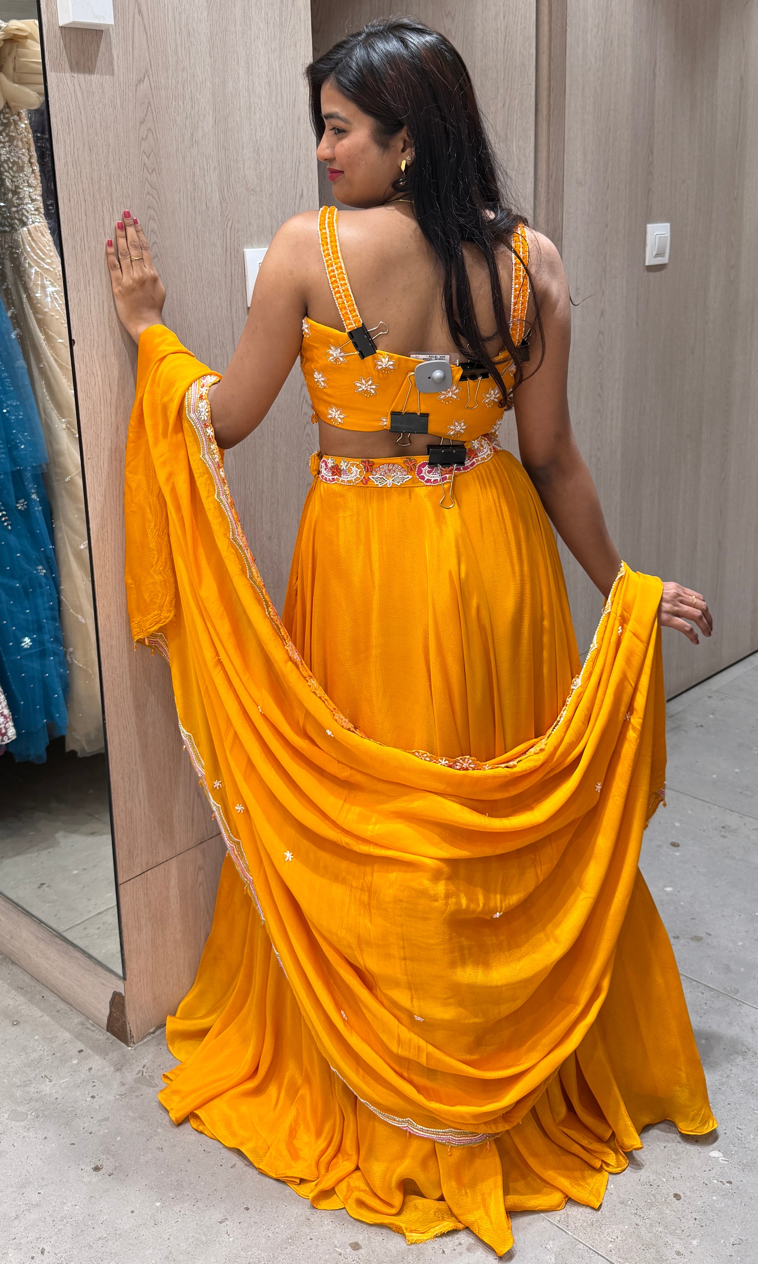 Orange lehenga with cape 1000