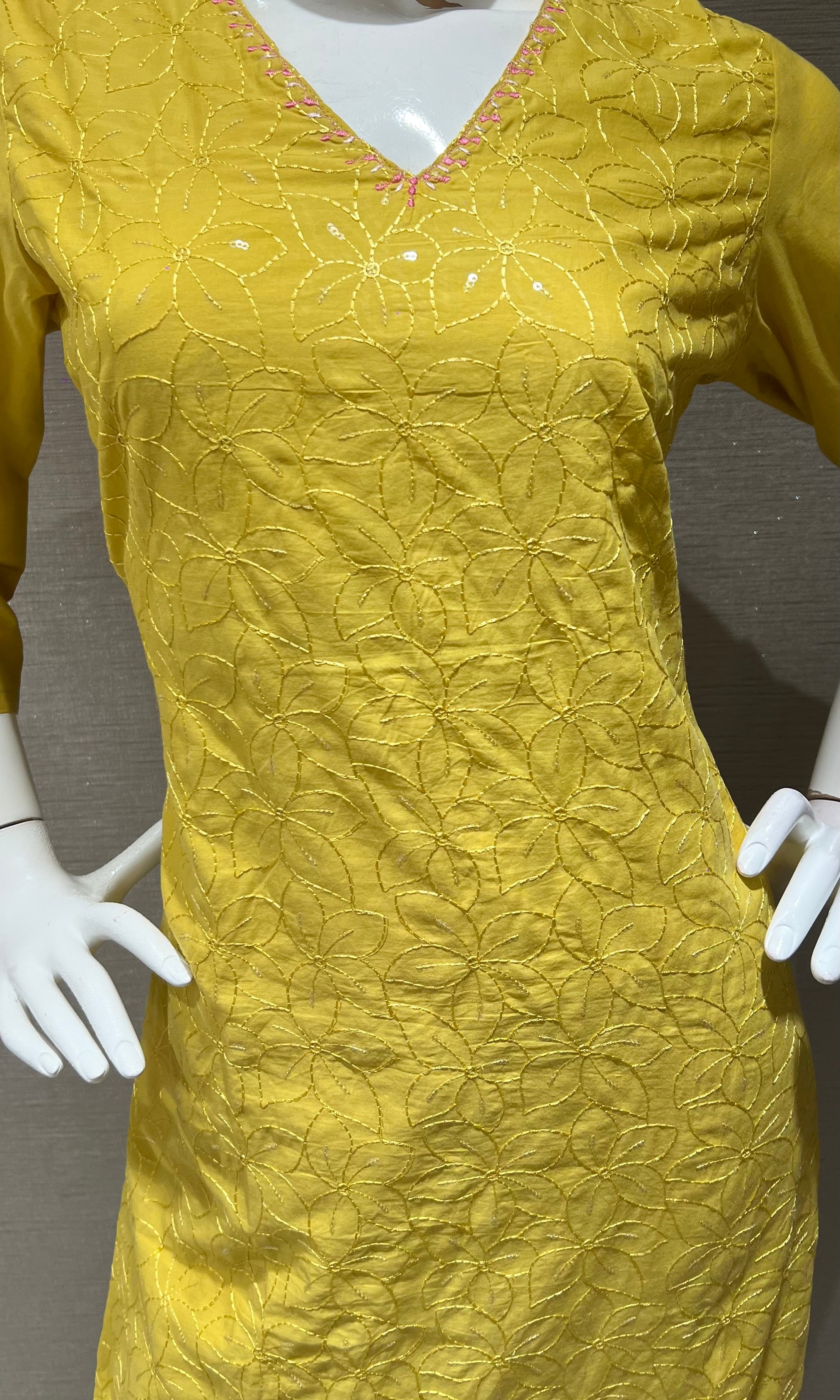 Yellow Cotton Kurta set with Embroidered Dupatta