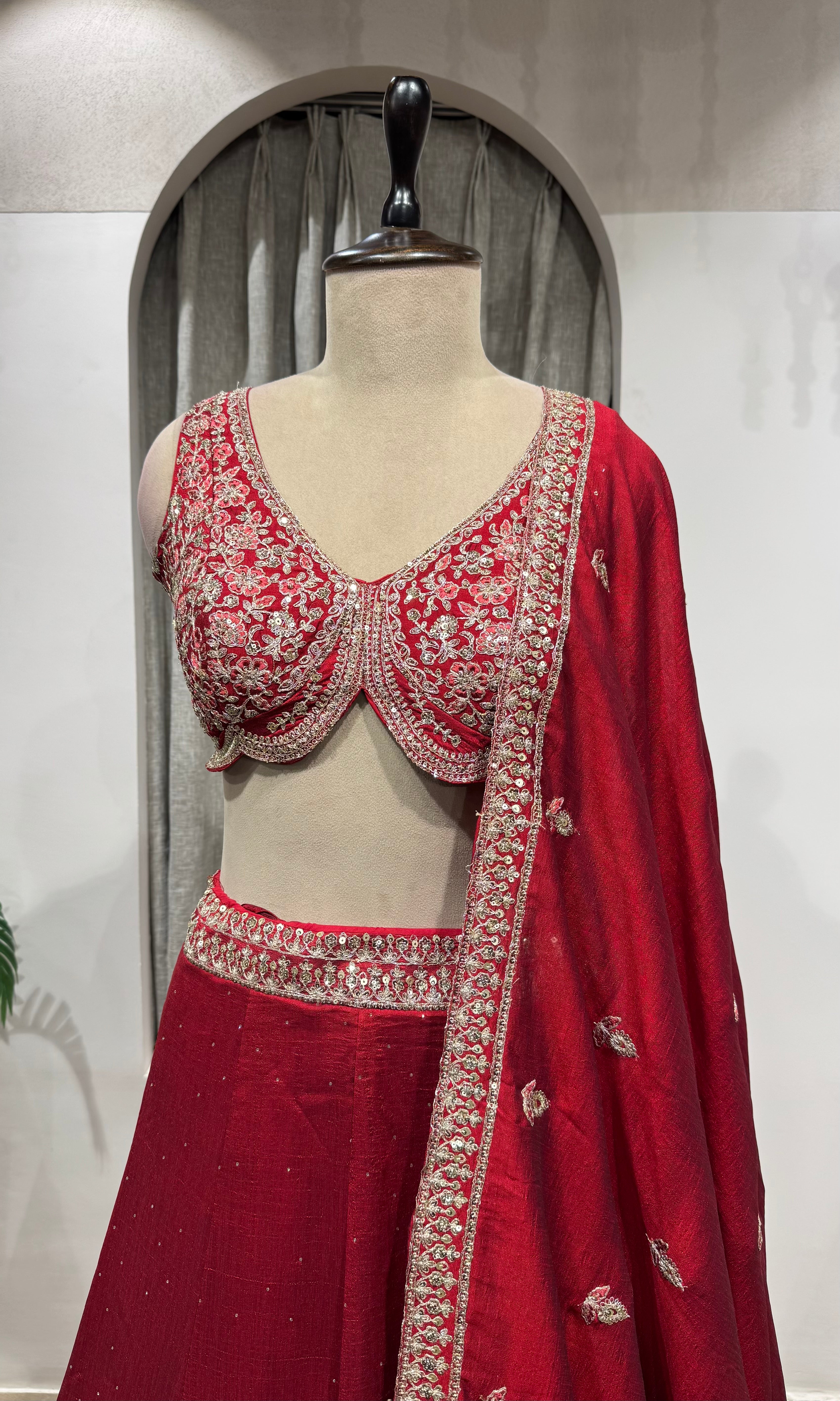 MAROON Elegance Embroidered Silk Lehenga Choli