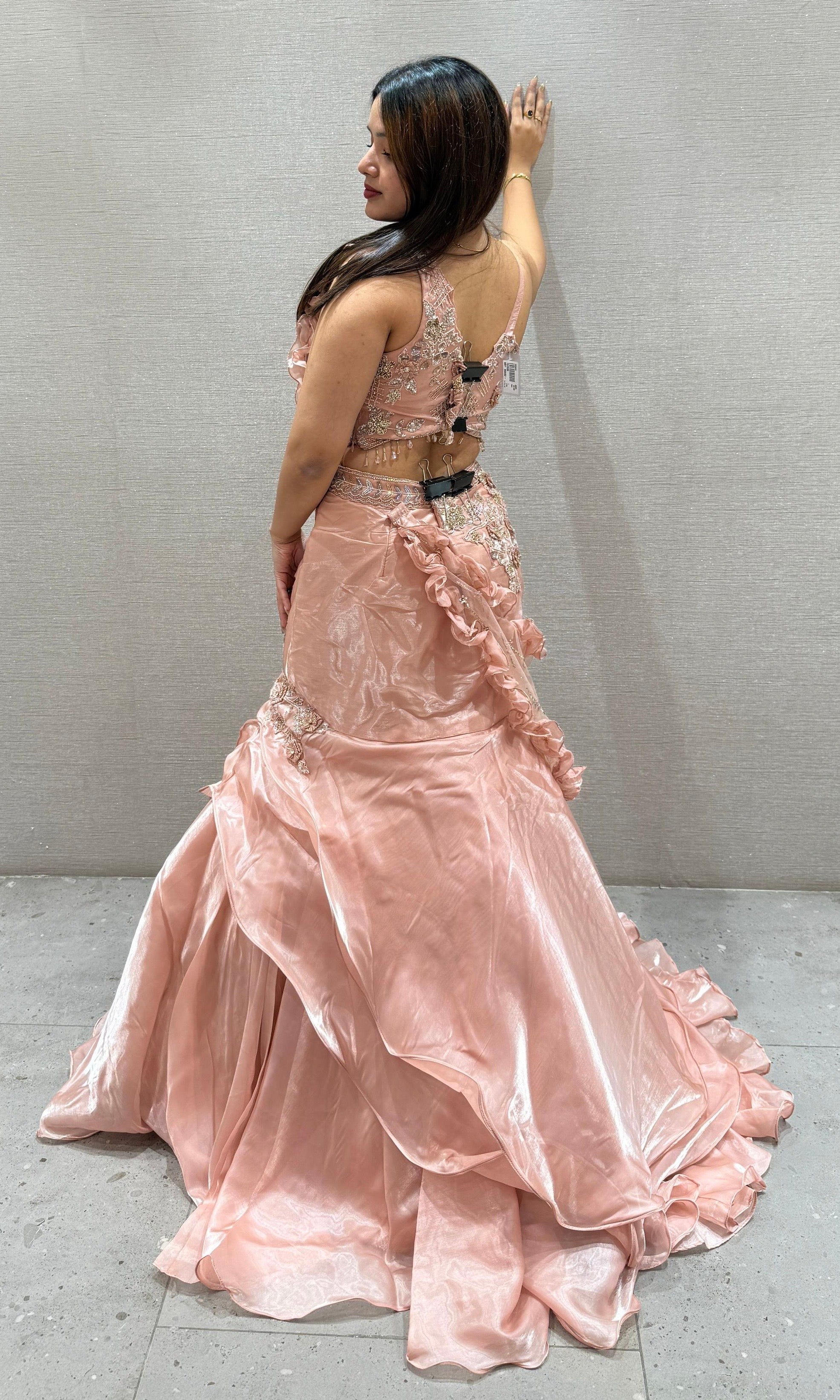 Peach fish cut Lehenga