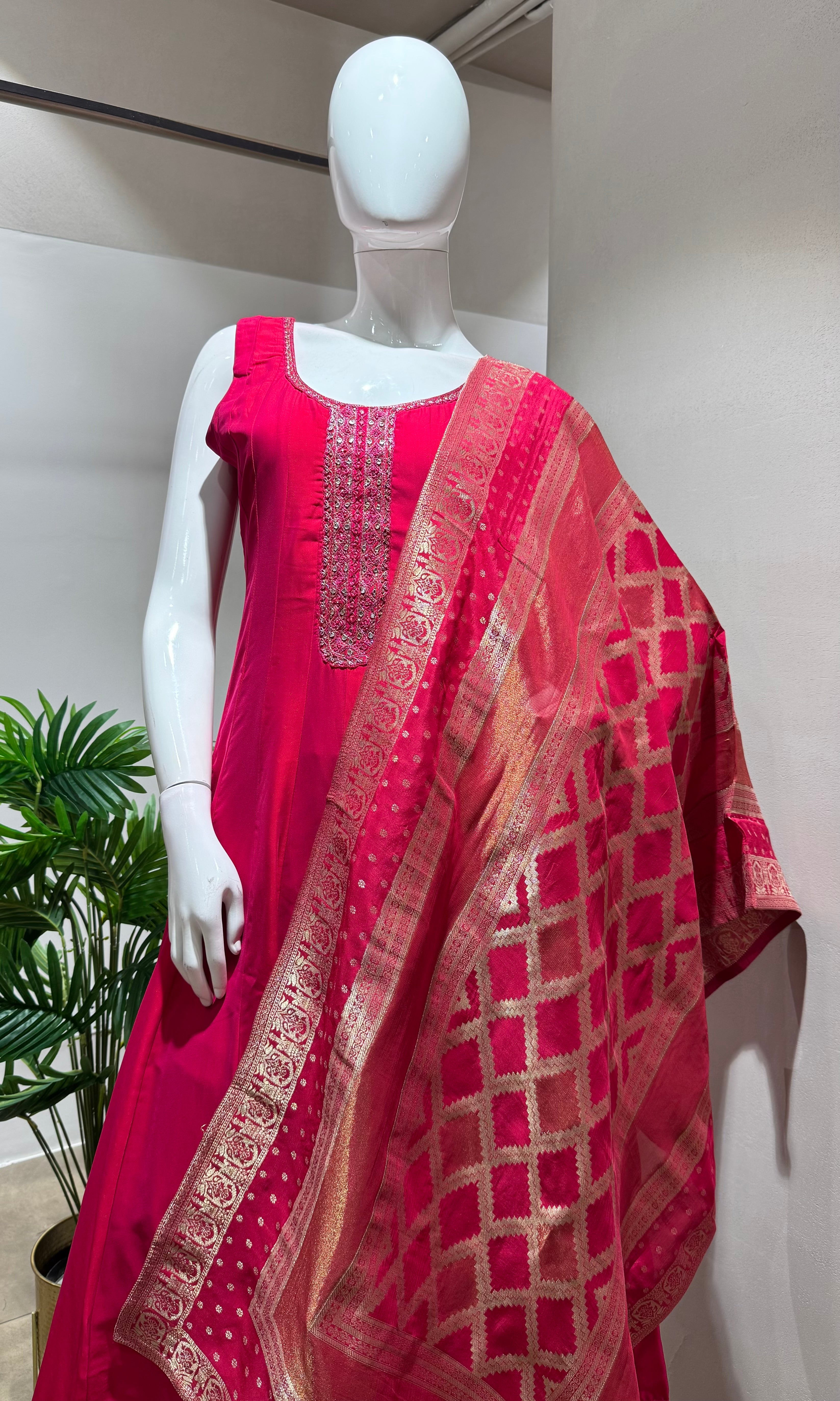 RANI PINK GOLD DUPATTA ANARKALI SET