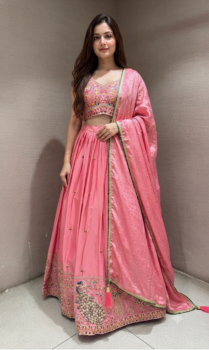 Pink Embroidered Lehenga Set