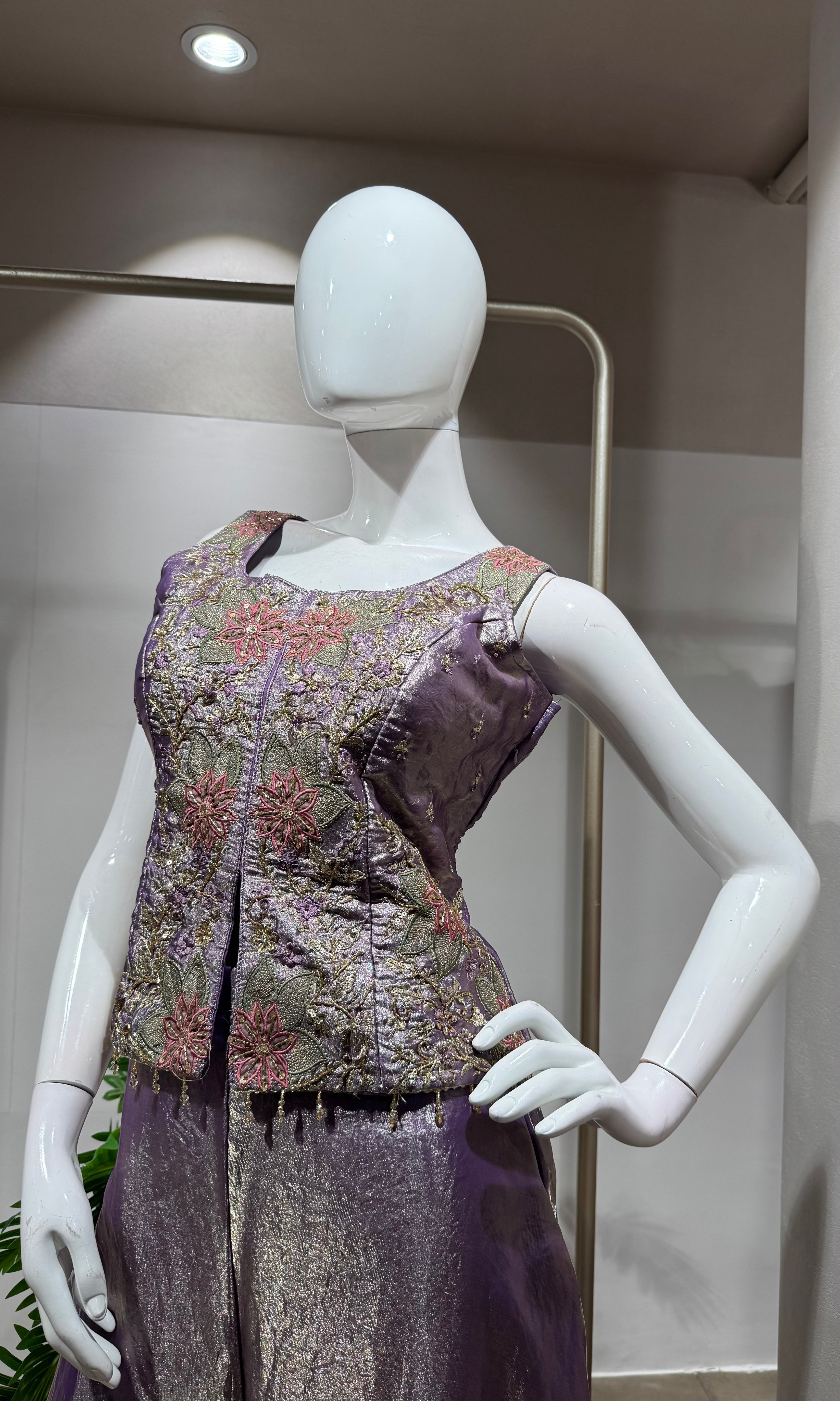 purple blossom tissue palazzo set