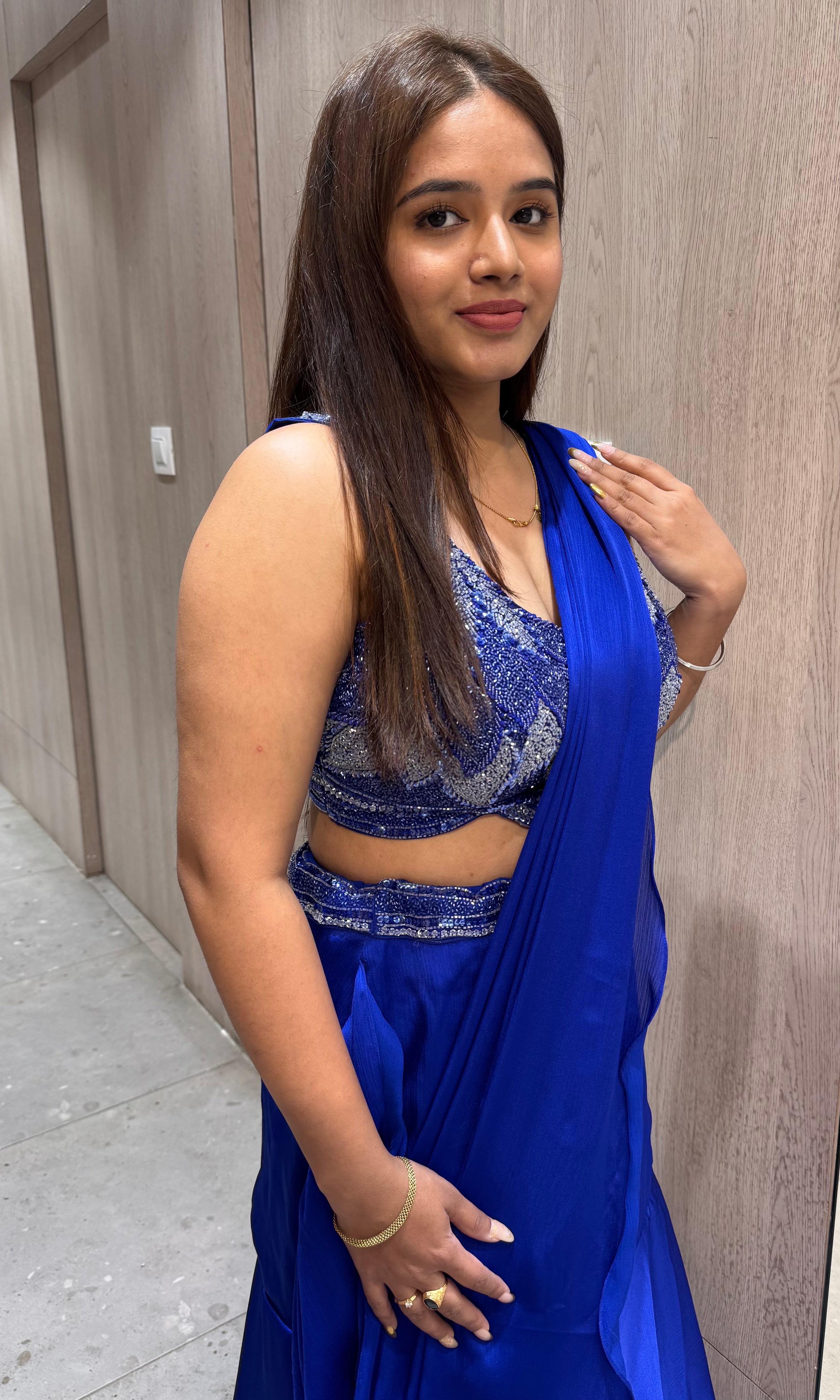 Blue Lehenga with drape dupatta