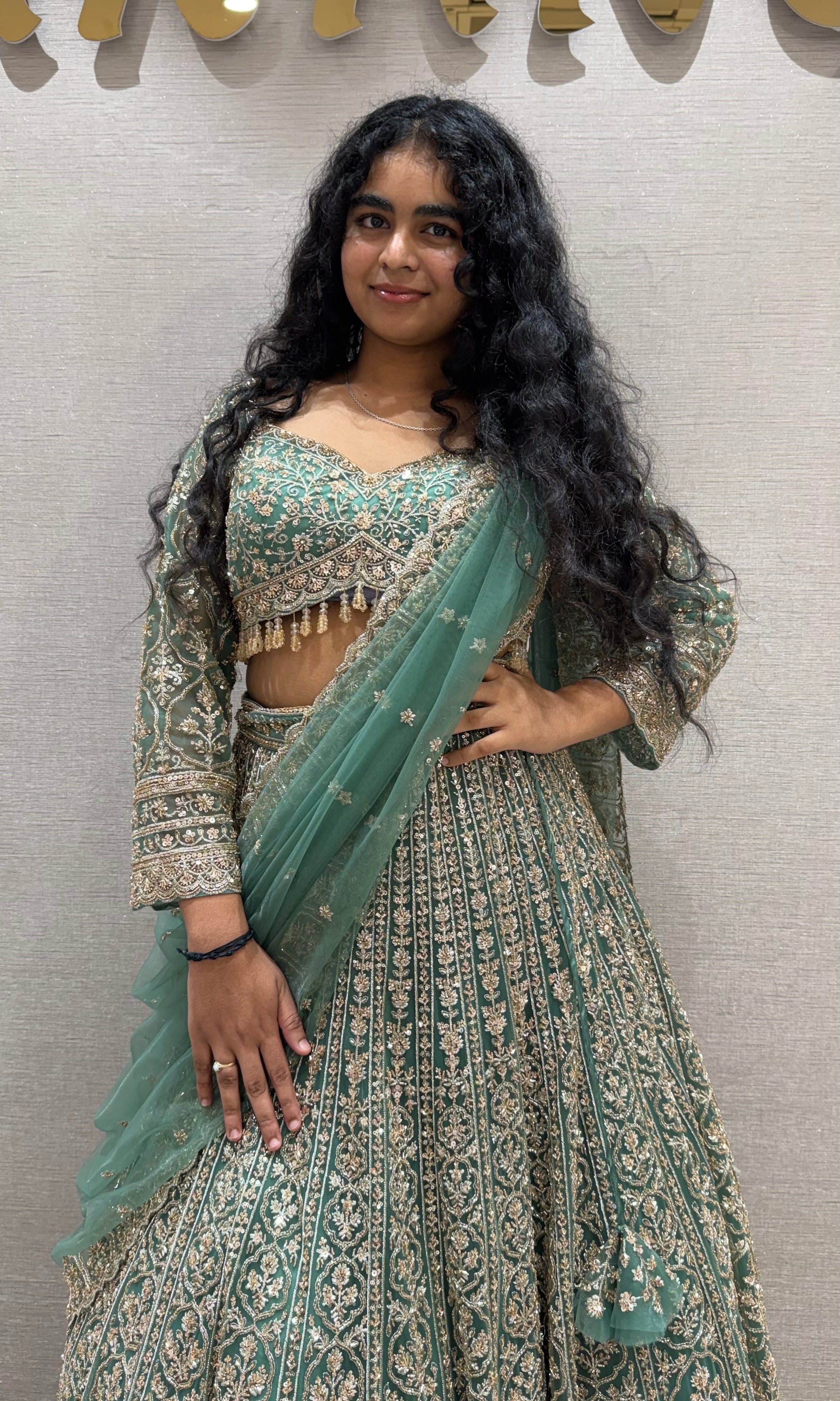Green Embroidered Silk Bridal Lehenga