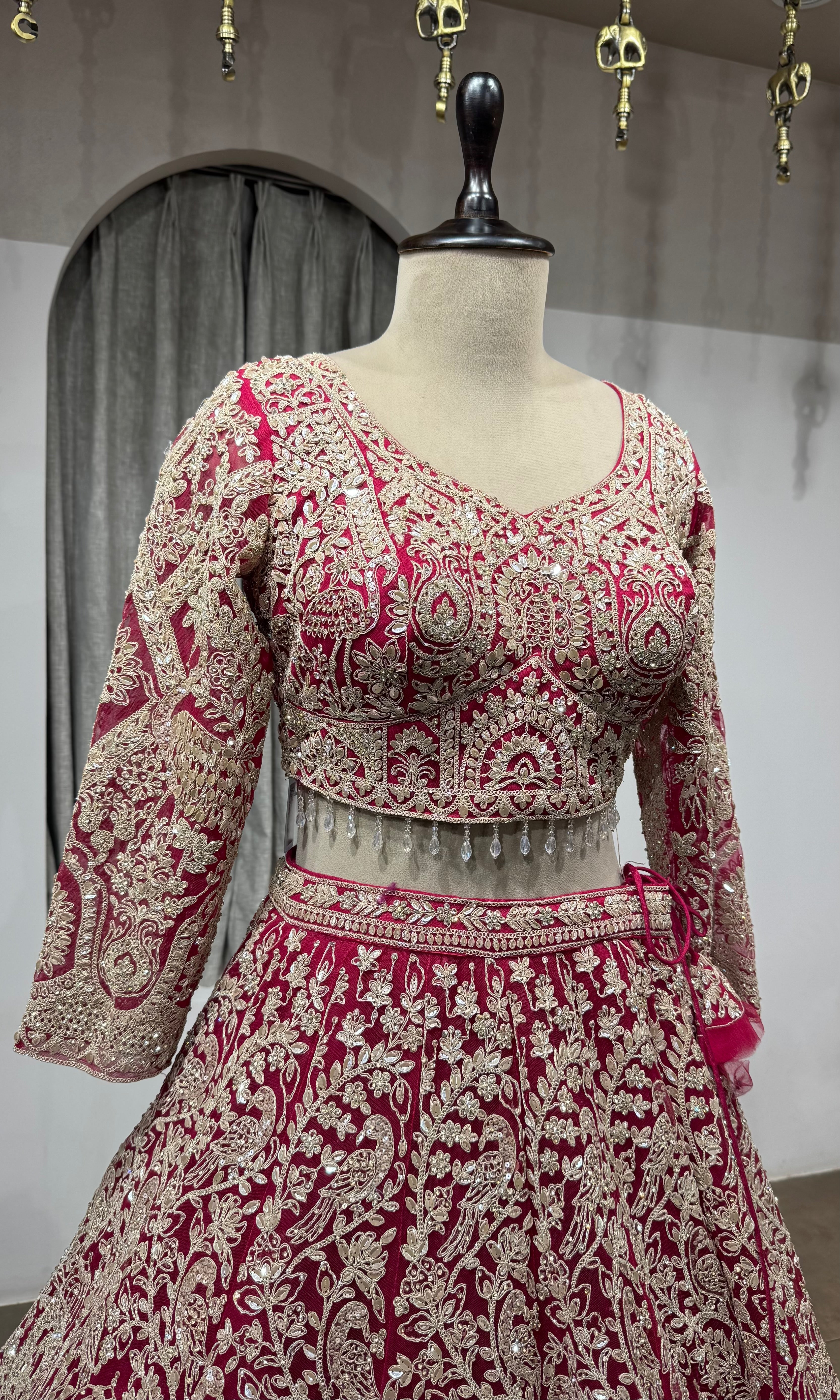 PINK Bridal Lehenga with Floral Embroidery