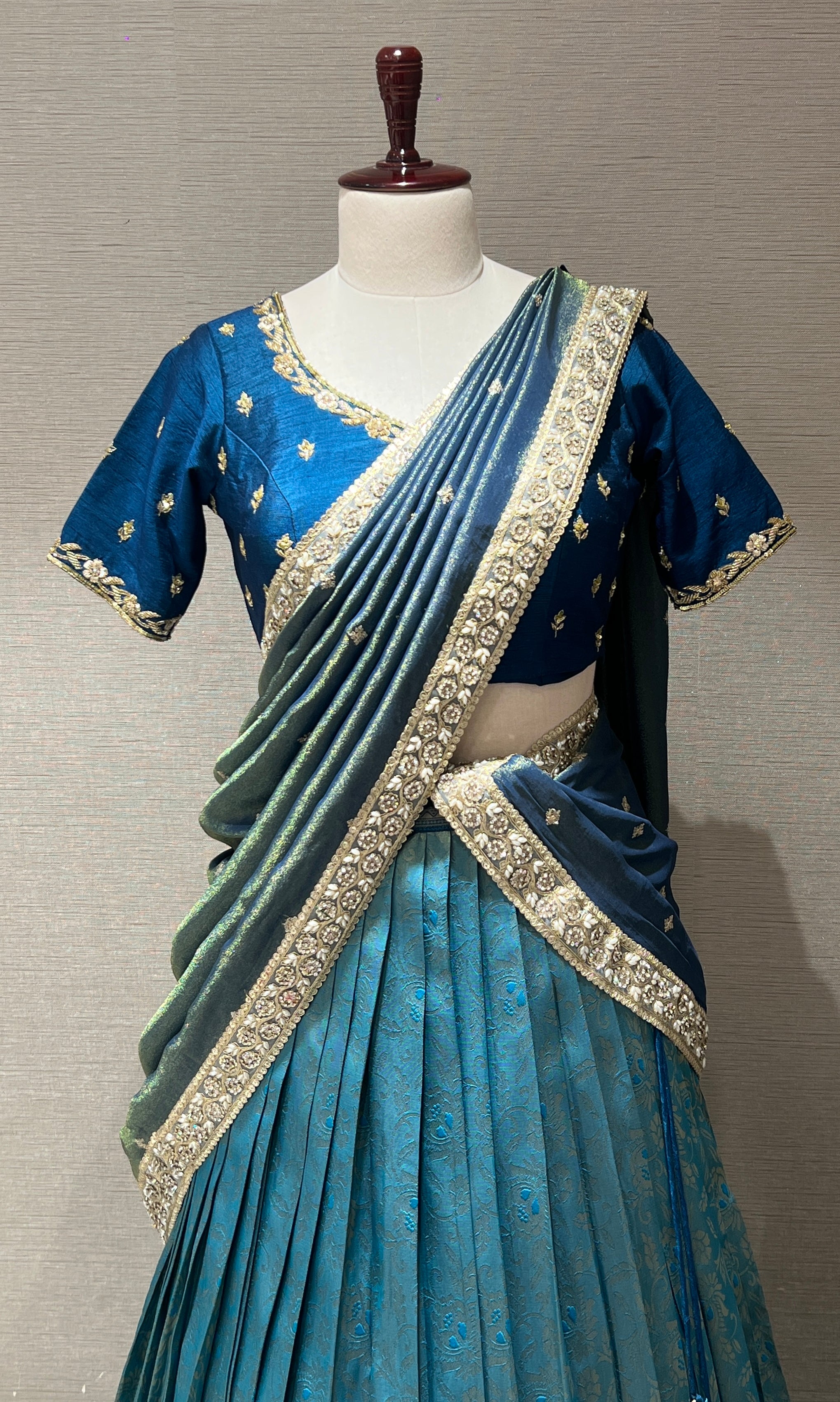 Light blue pattu Lehenga