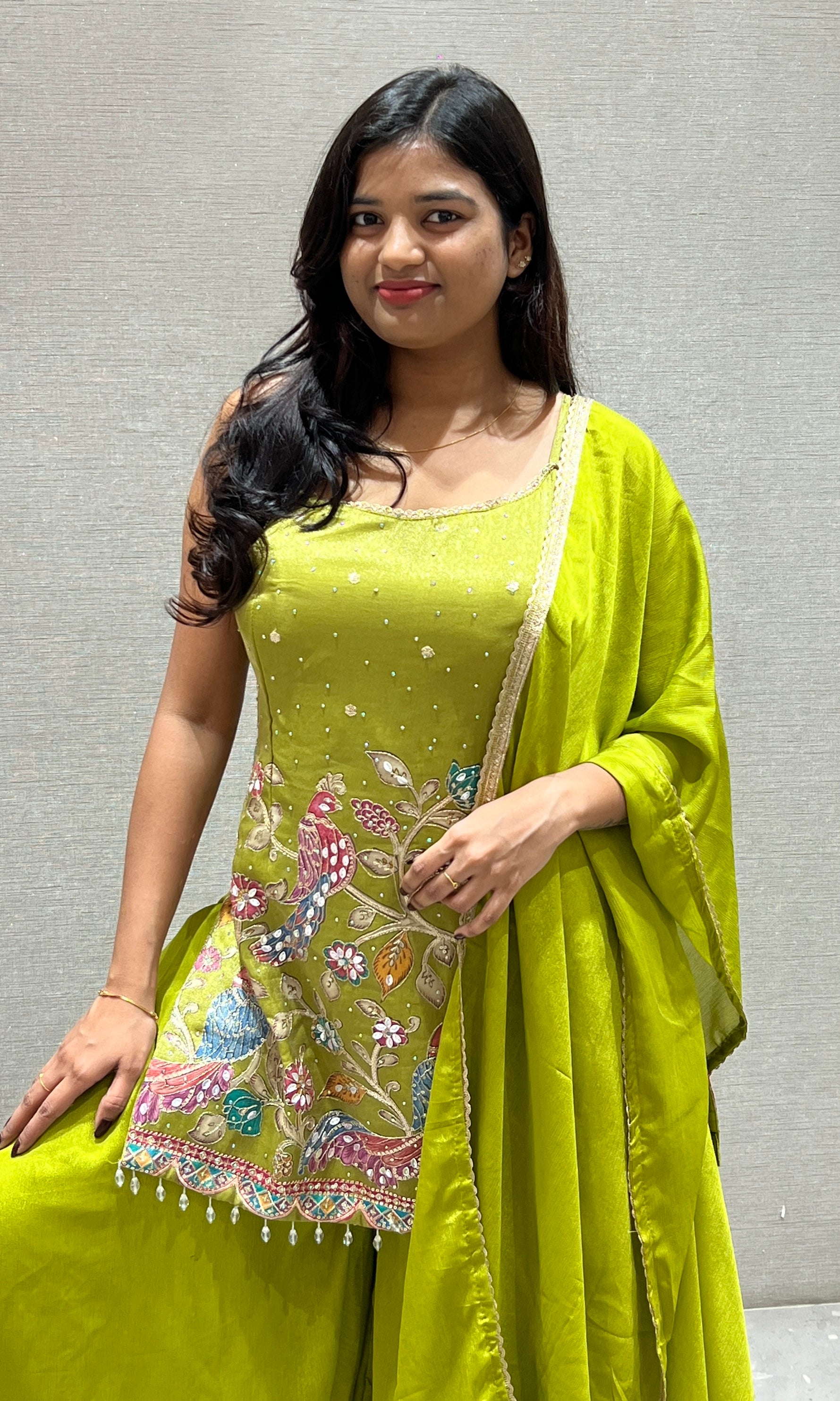 Parrot Green Embroidered Sharara Set