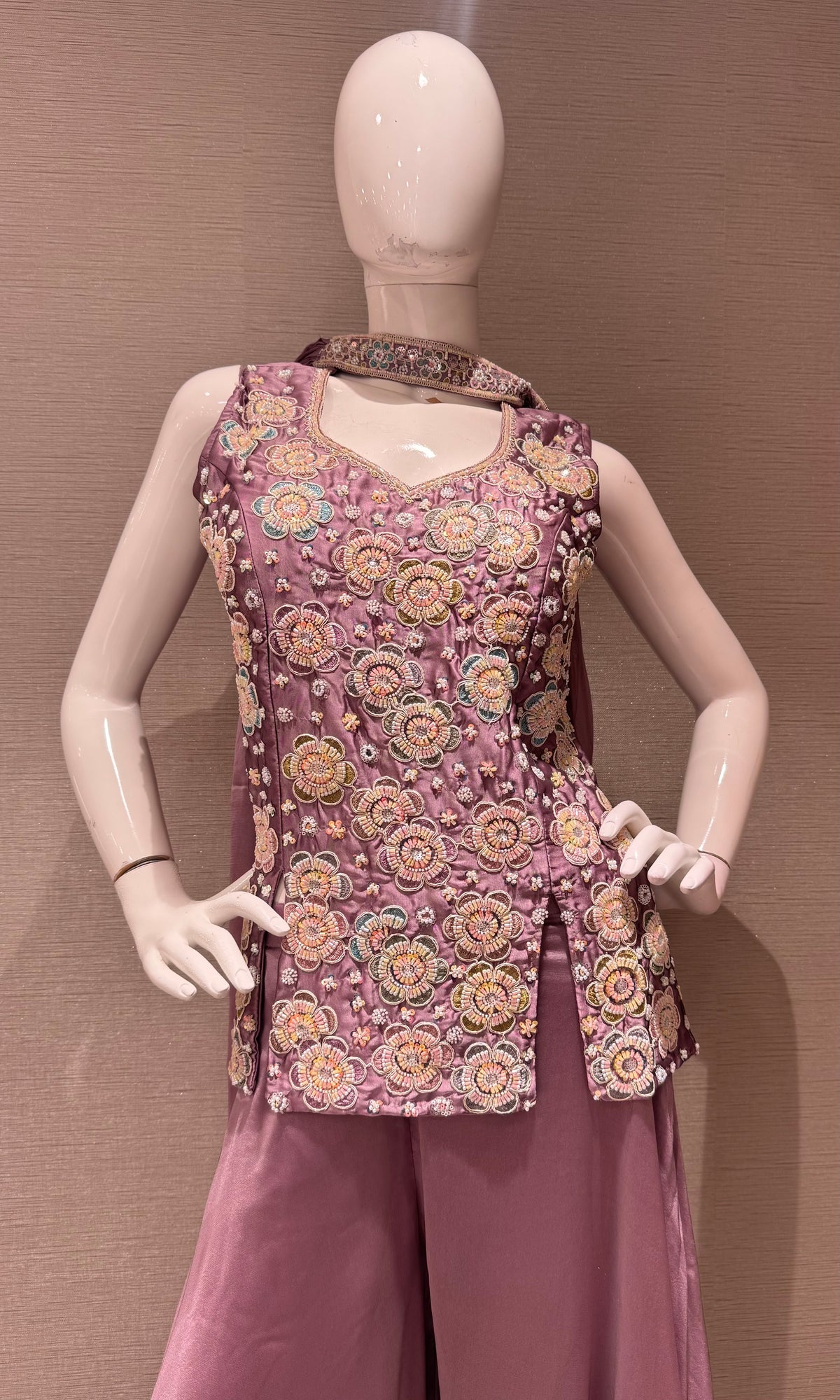 Lavander Shimmer Floral Peplum palazzo set