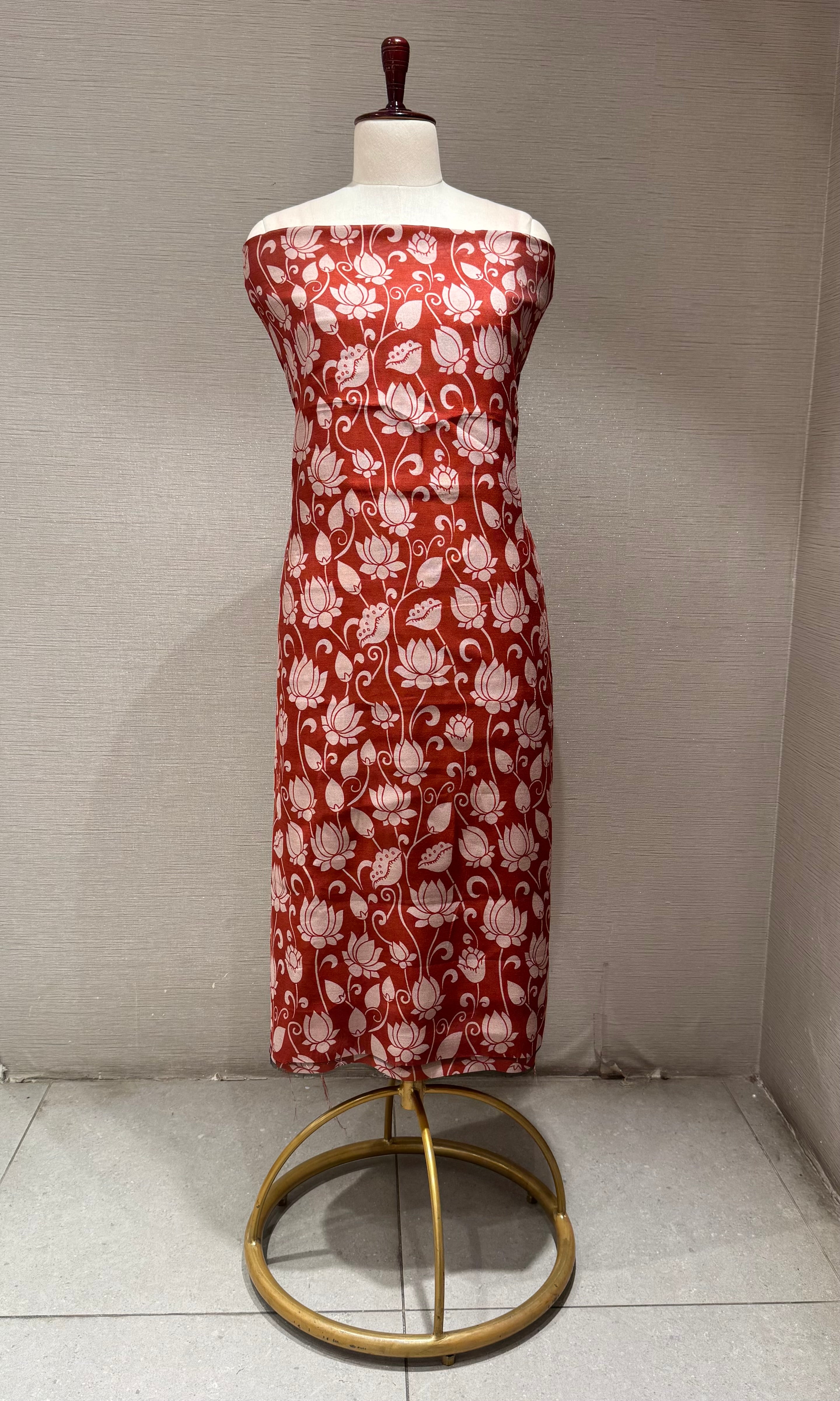 Maroon cotton Floral block print dress material