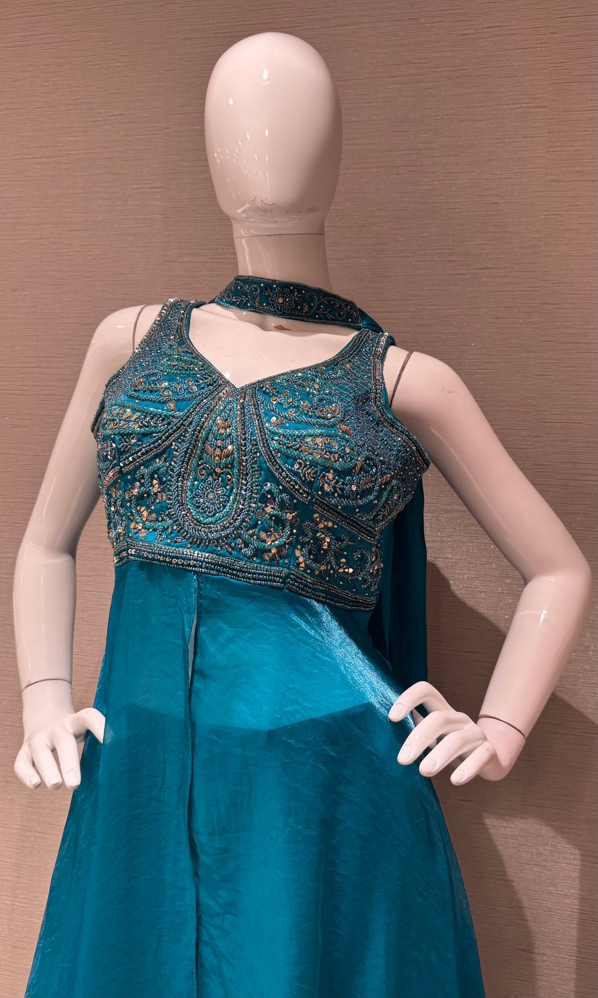 Rama Blue front slit anarkali with palazzo Pants