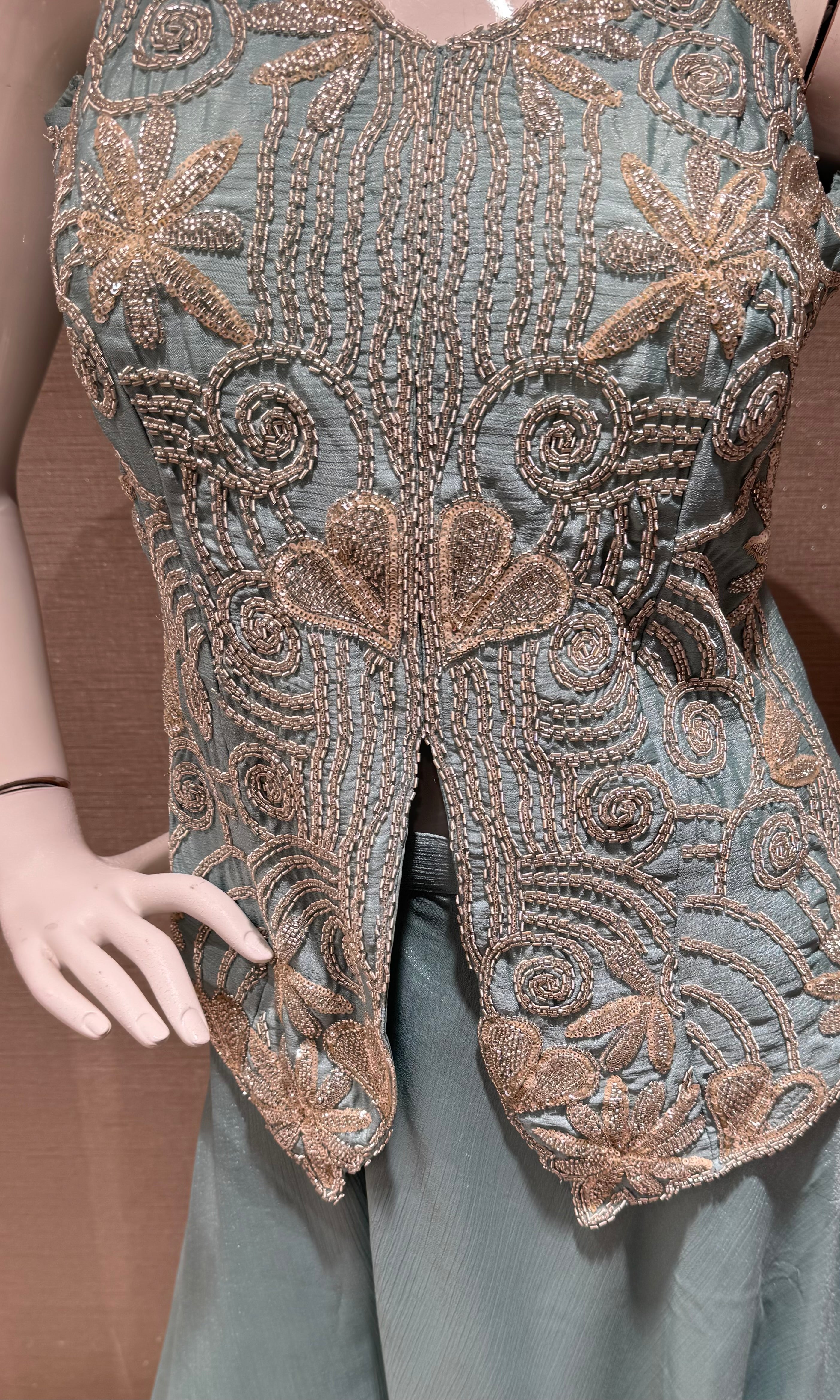 Blue Peplum top with Flared palazzo pant set