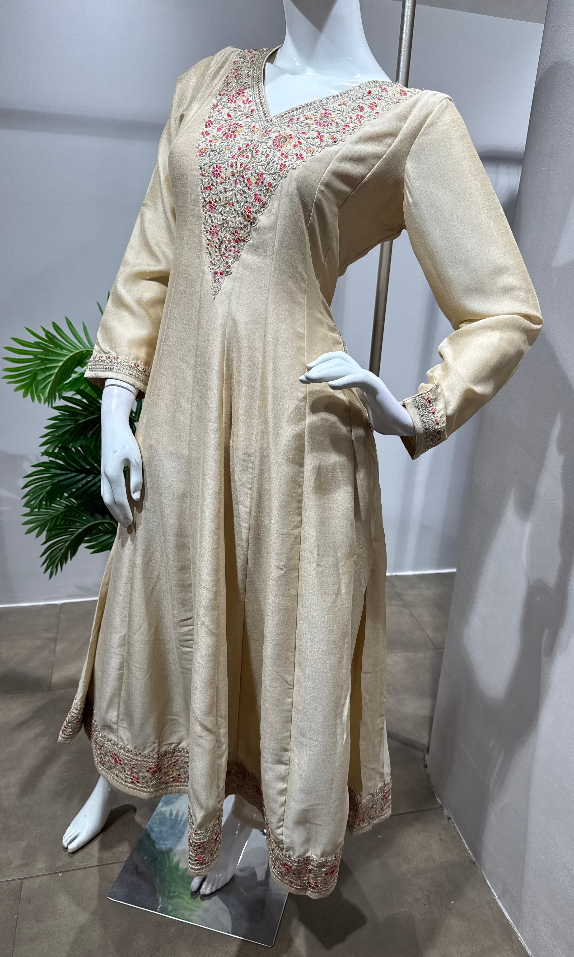 Cream Chanderi Silk Anarkali set