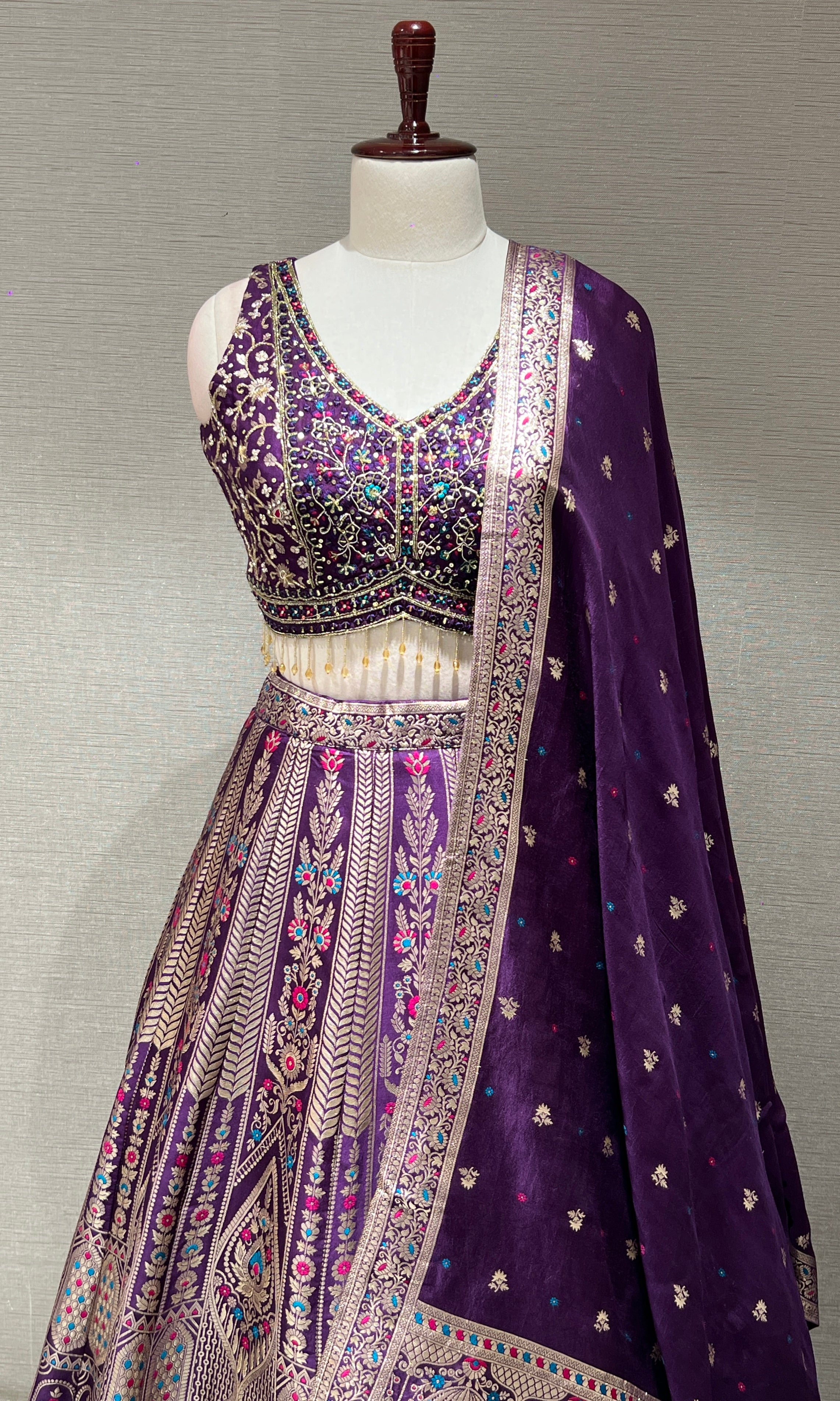 Purple Lehenga with Multicolor intricate embroidery