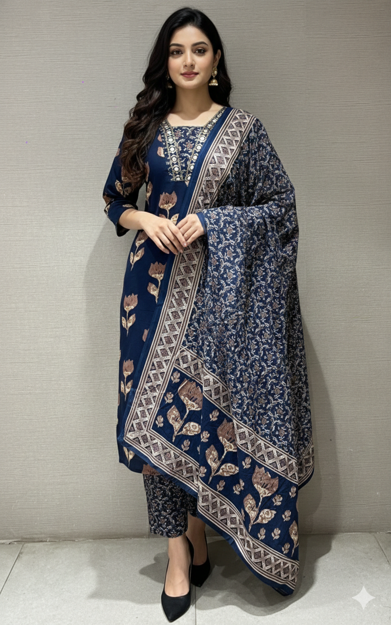 Navy blue FLORAL kurta set
