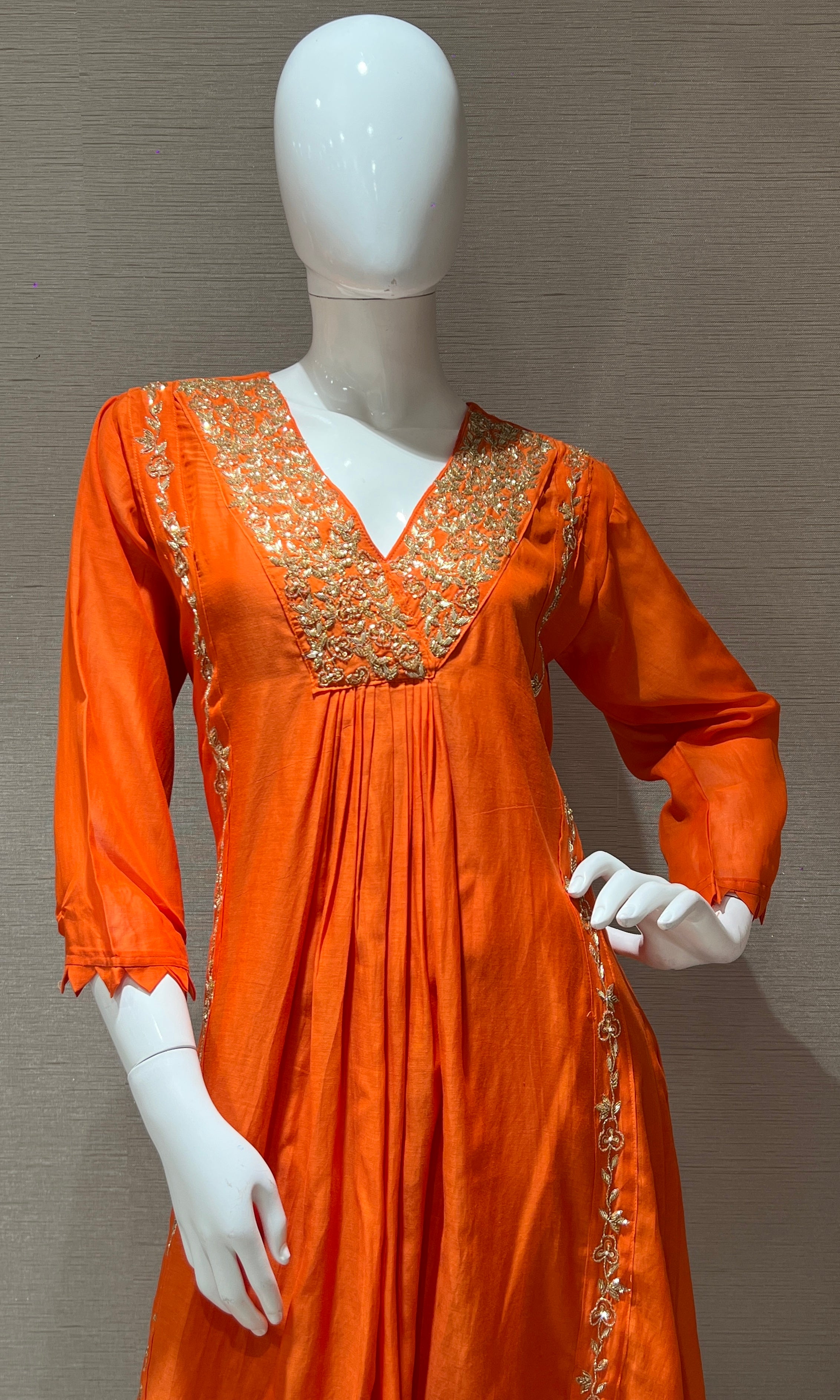 Orange Mul Chanderi kurta set