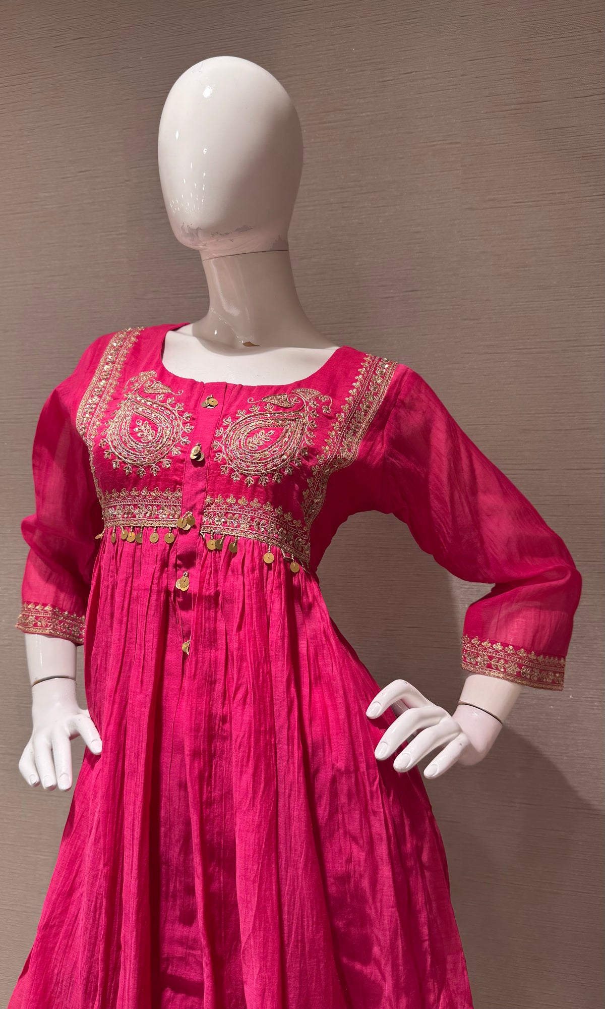 PINK COTTON ETHNIC A LINE KURTA SET WITH DUPATTA