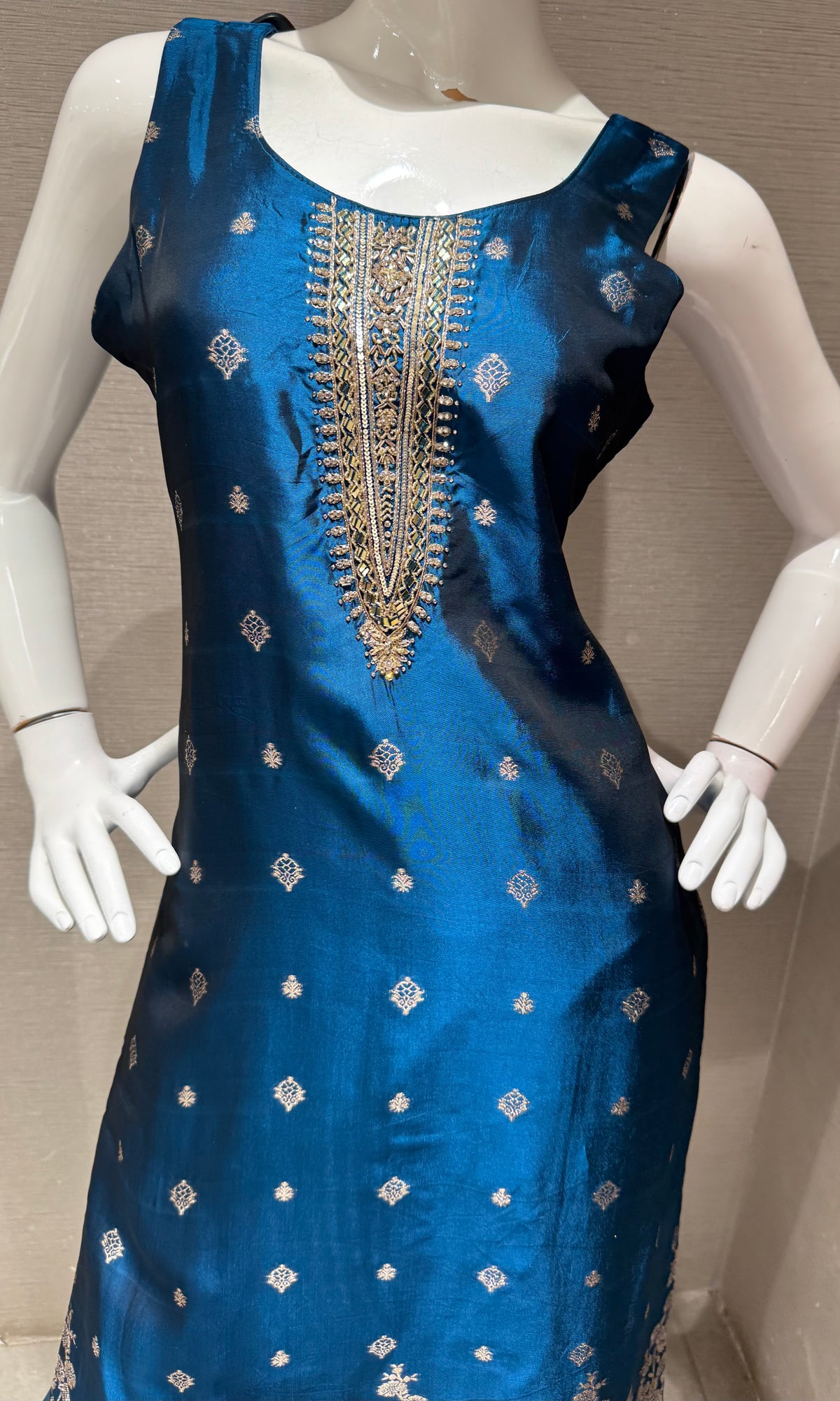Blue silk Embroidered Kurta Set with dupatta