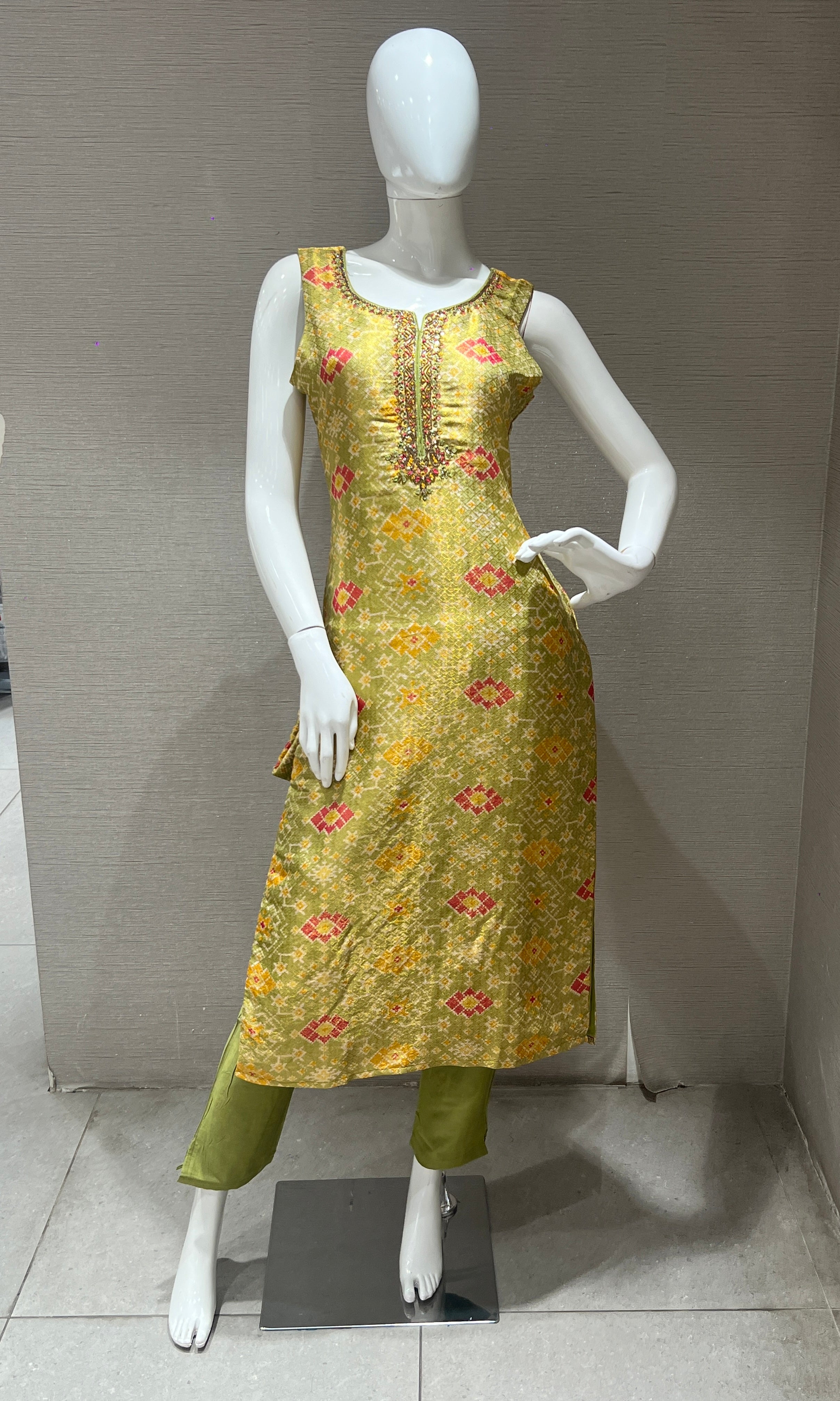 Green and Gold Embroidered Kurta Set