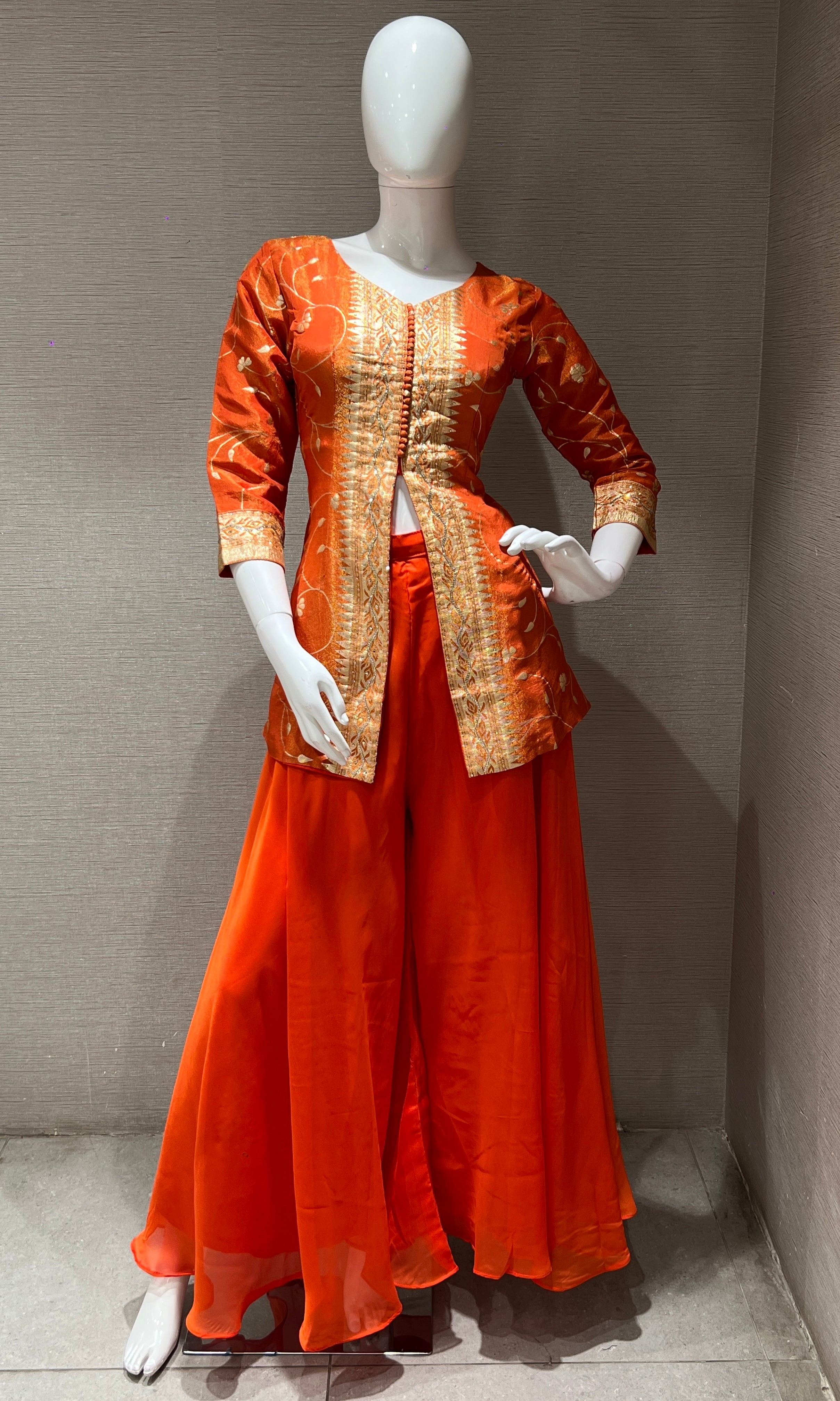 Rust Orange and Gold Embroidered Palazzo Set