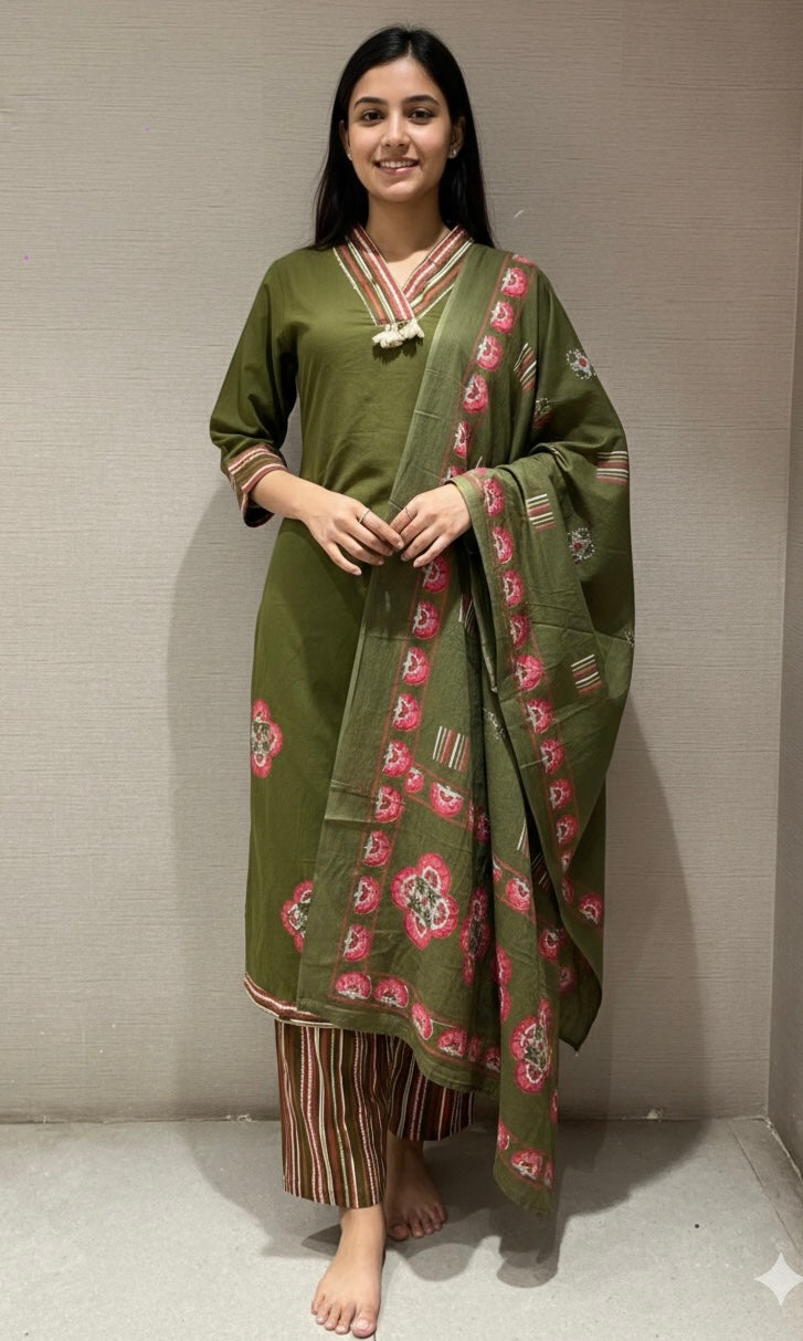 Mehandi green PRINTED KURTA SET