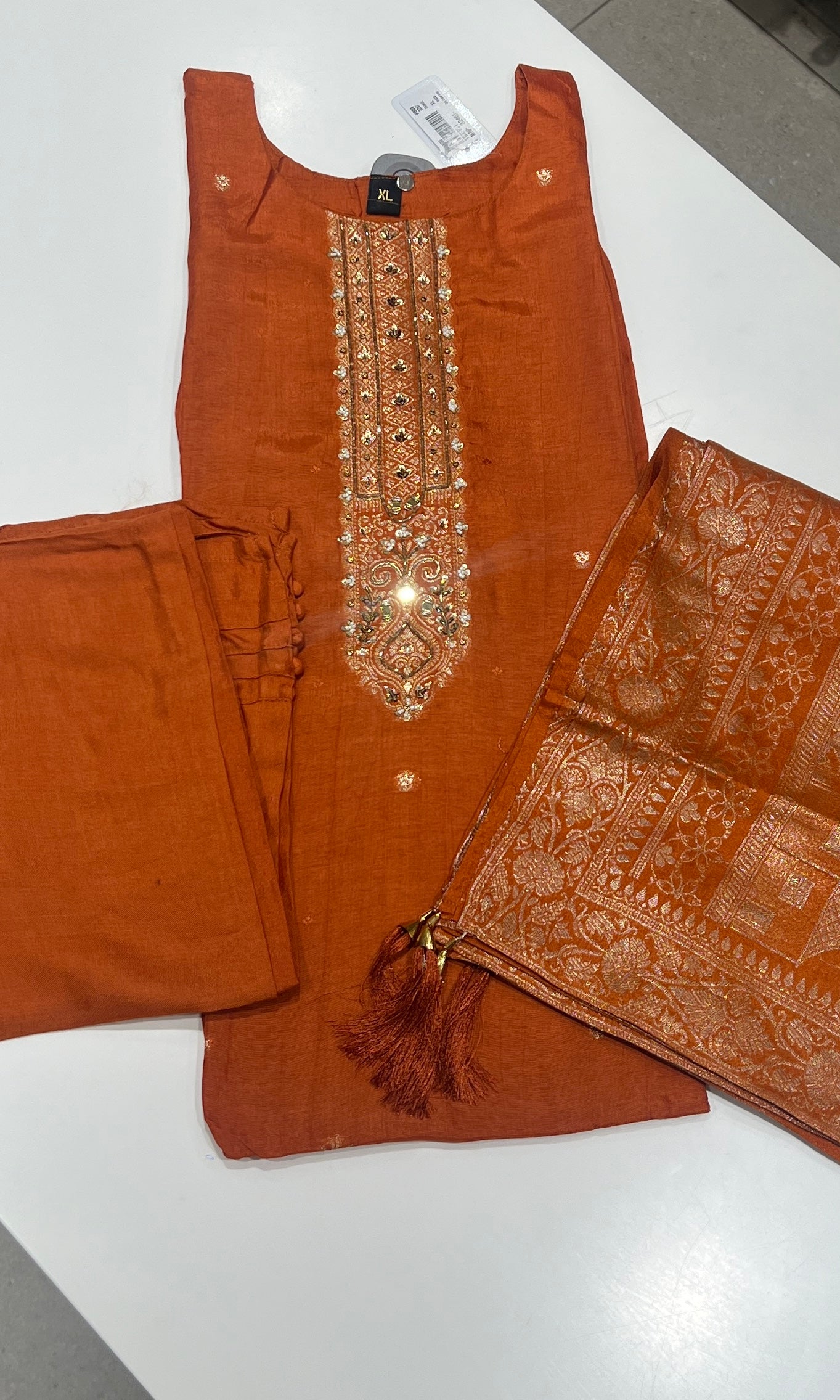 Orange kurta set with Banarasi Dupatta