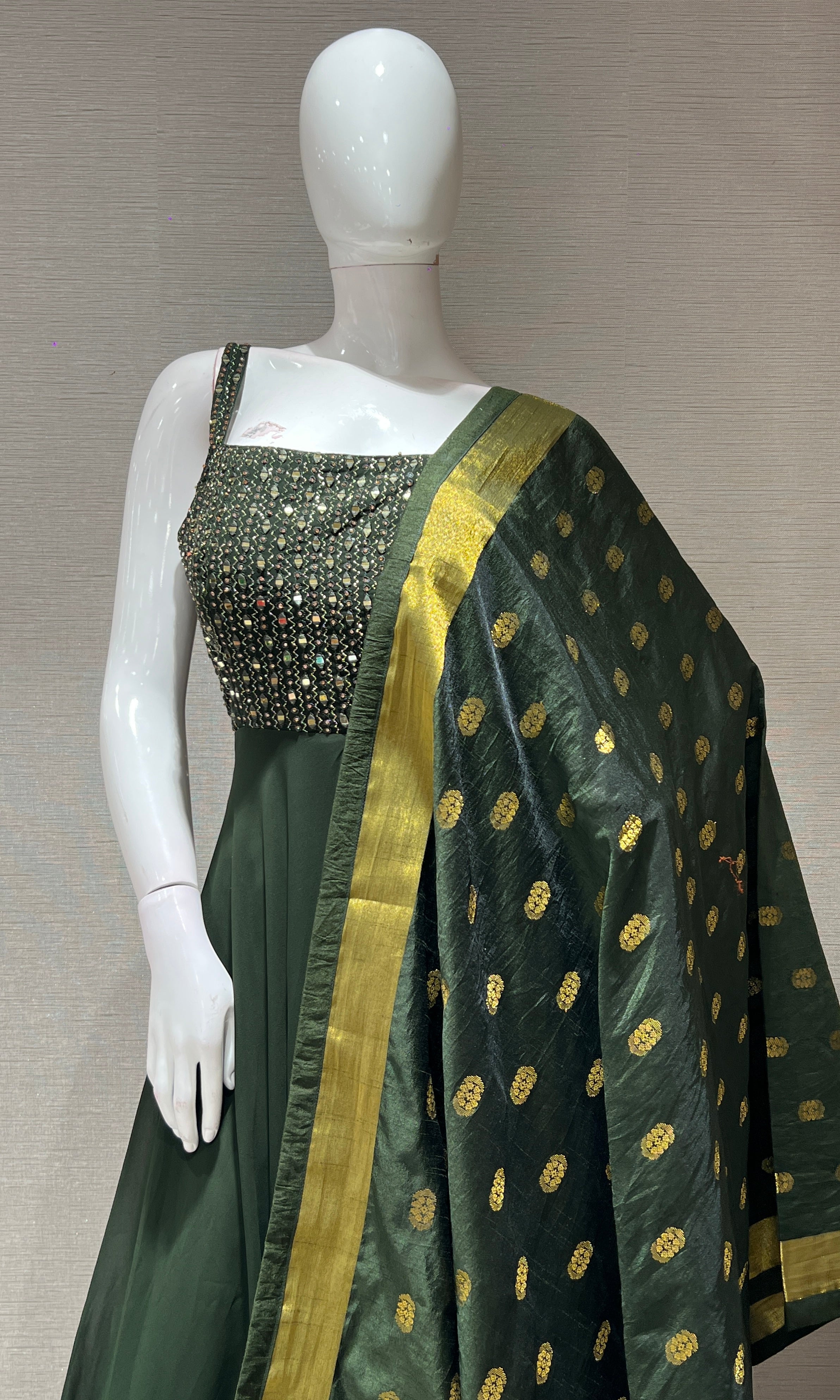 Green EMBROIDERED LONG DRESS ANARKALI