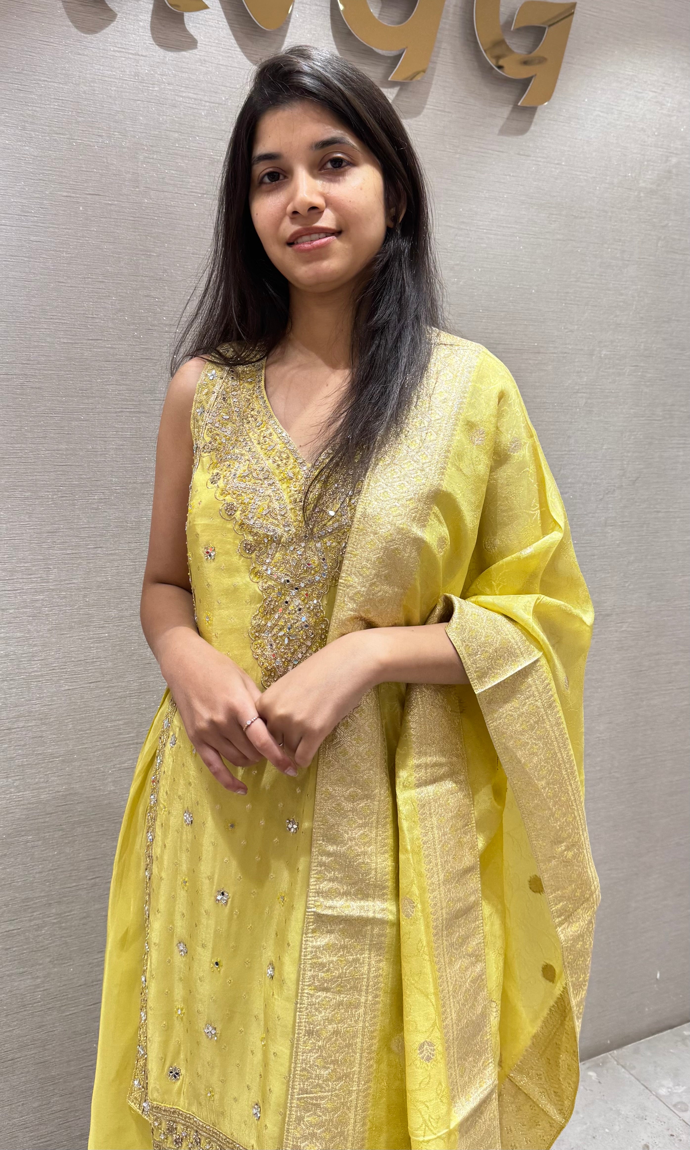 Yellow Shimmer Tissue Sharara Set