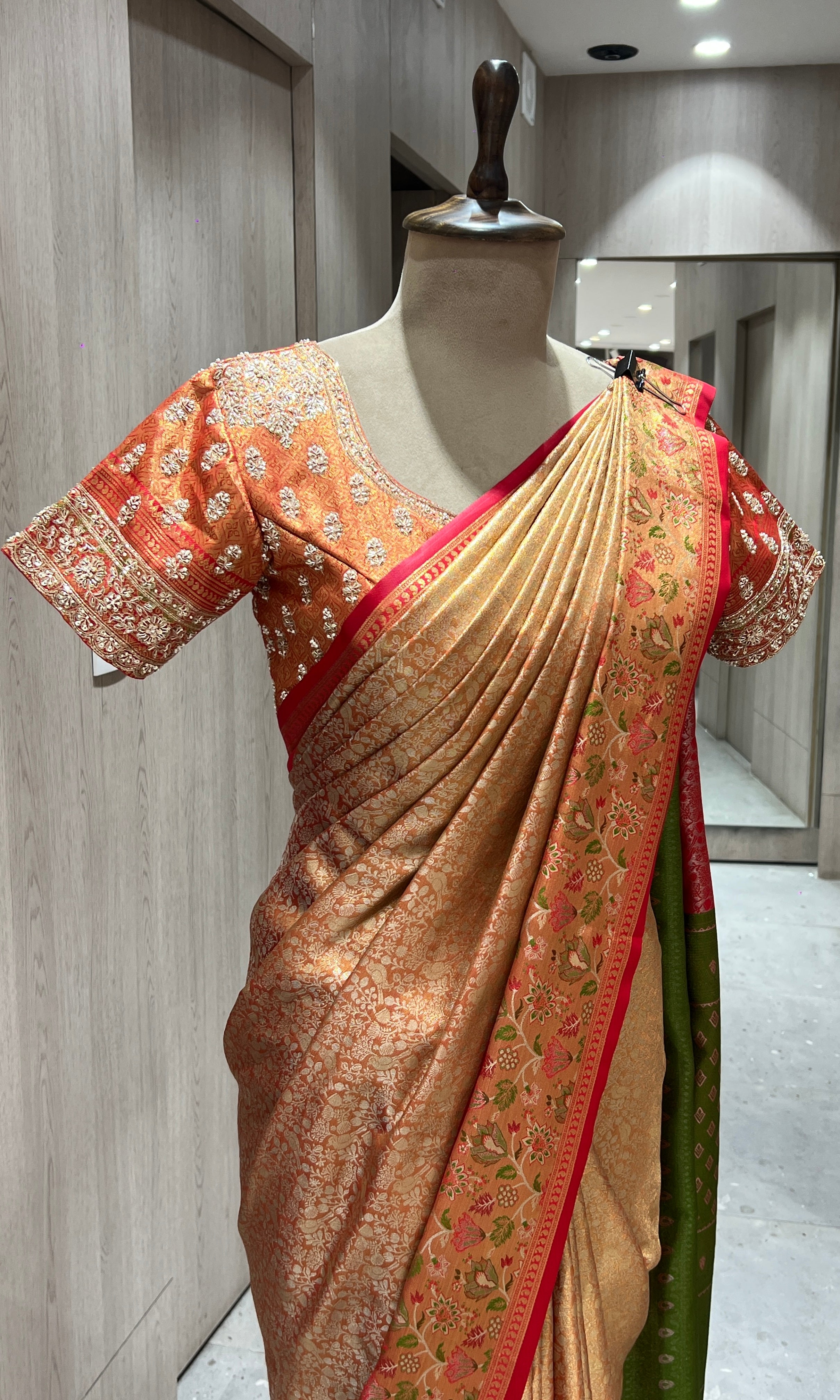 Red and gold kanjivaram saree with blouse