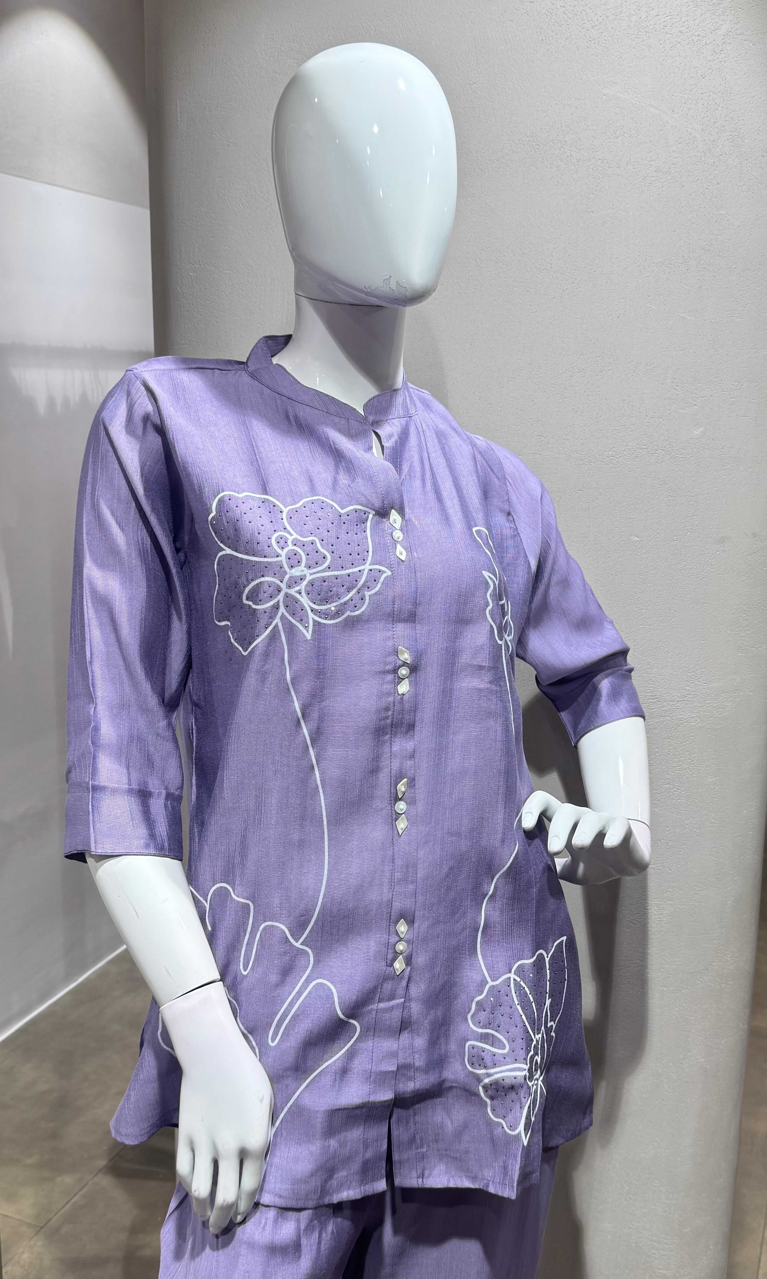 Purple Floral Printed cord set