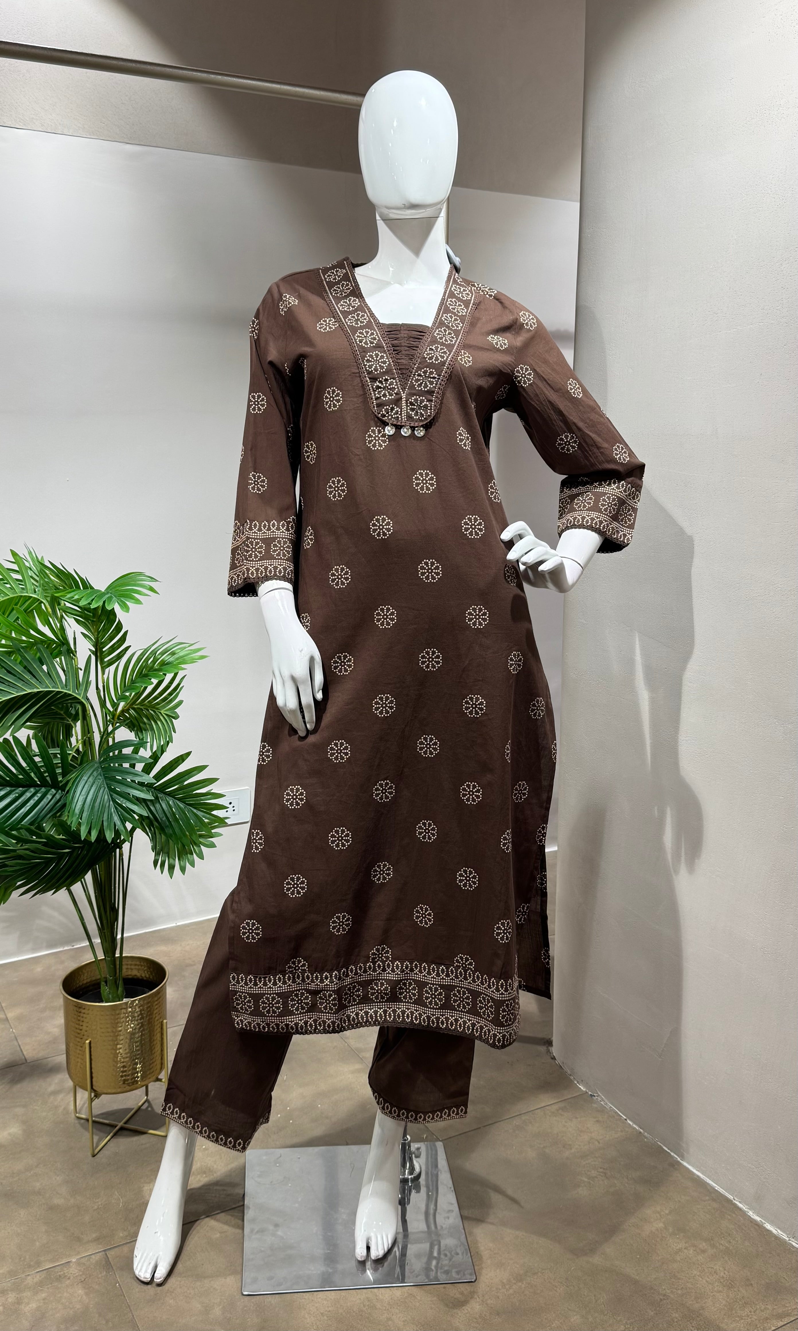 Brown Embroidered Kurta Set with Dupatta