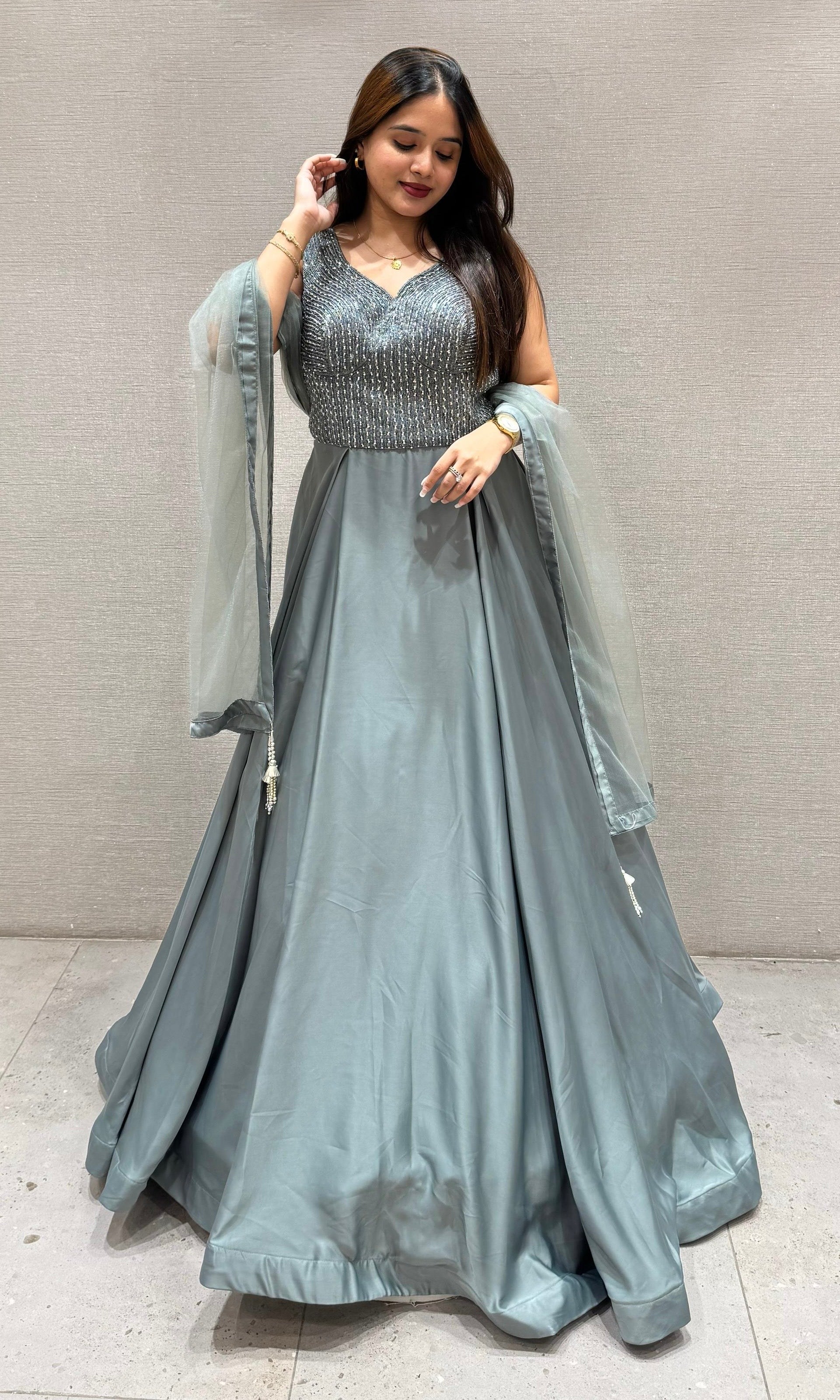 Grey embroidered anarkali long dress Grey embroidered anarkali long dress