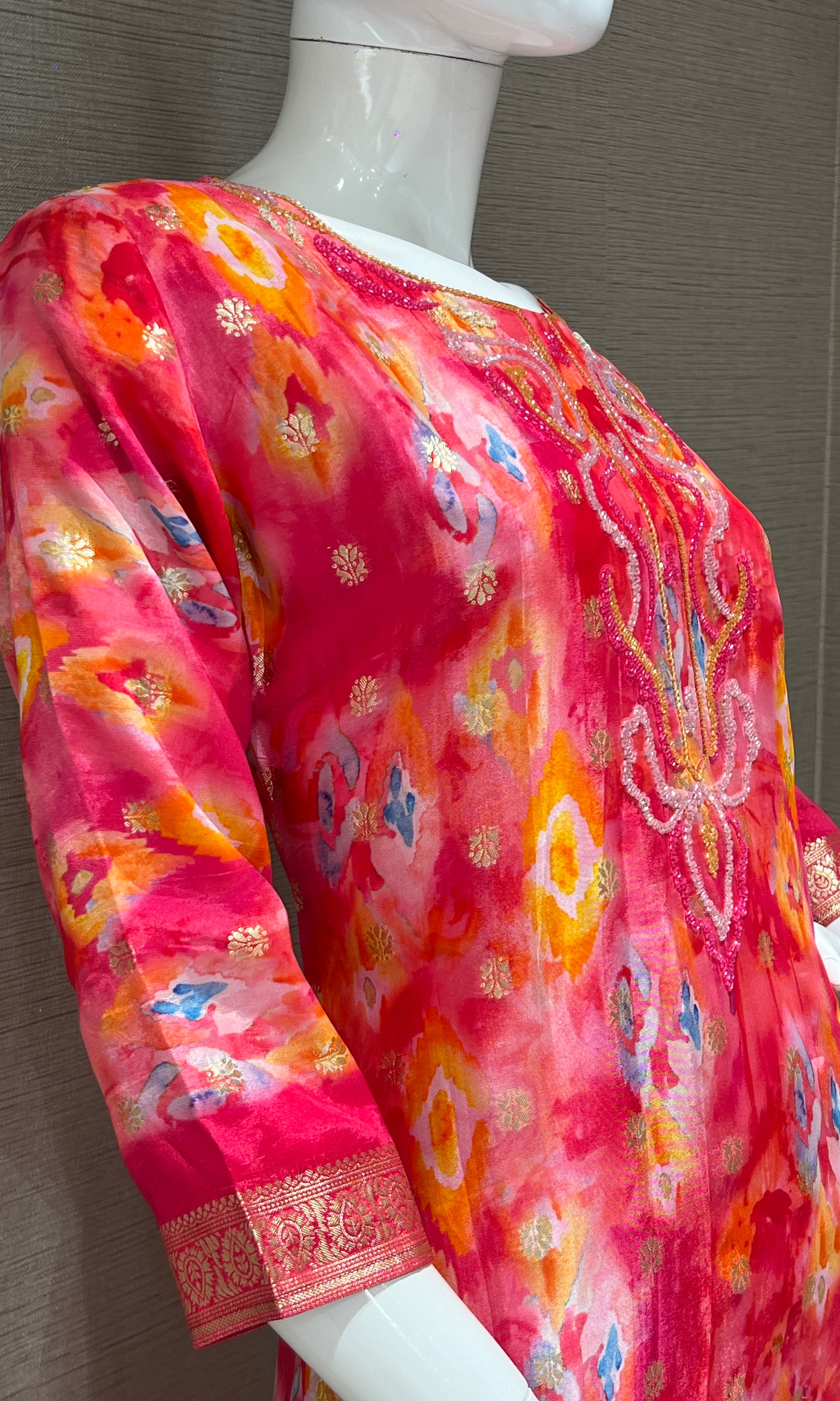 Pink Banarasi silk kurti