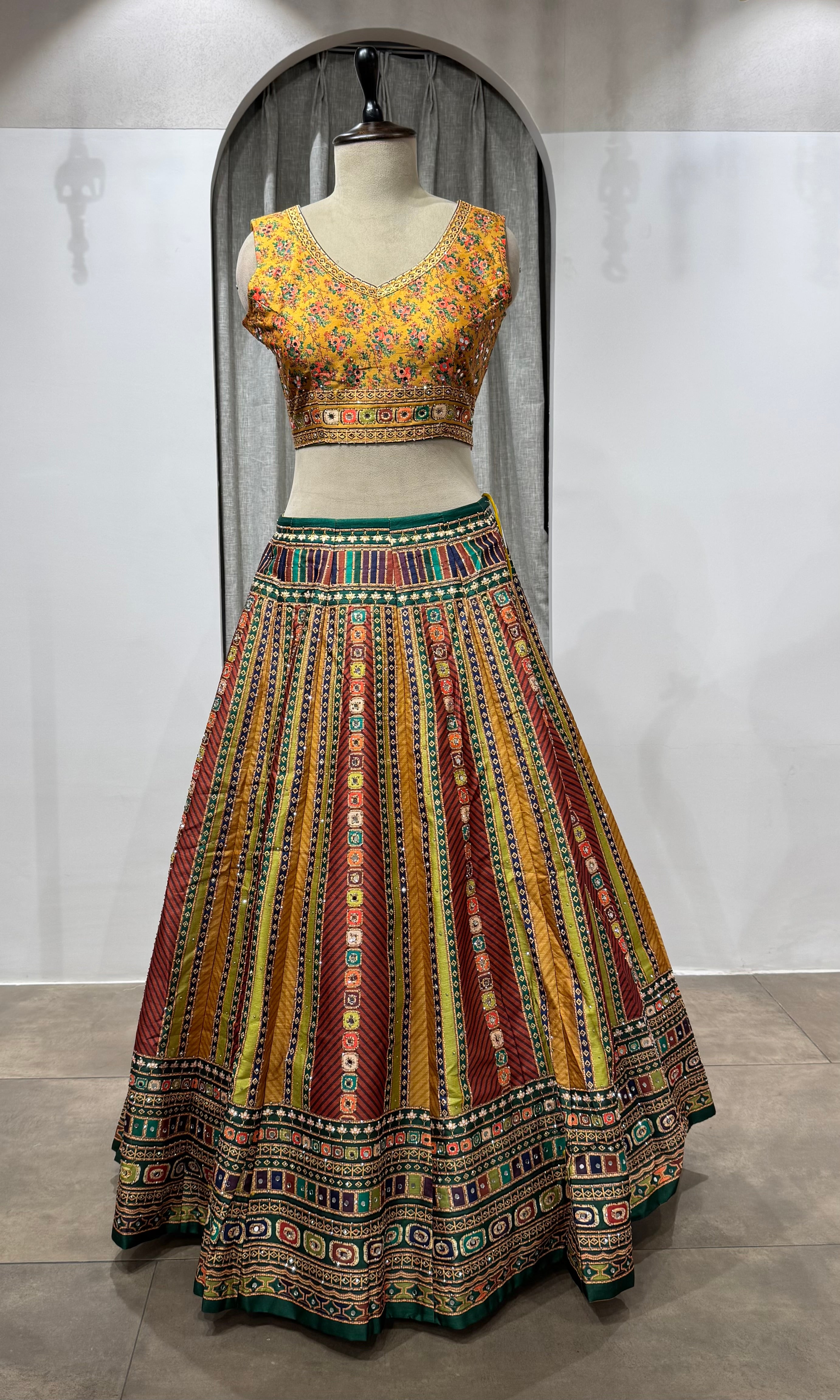 Yellow Multicolor Embroidered Lehenga Set