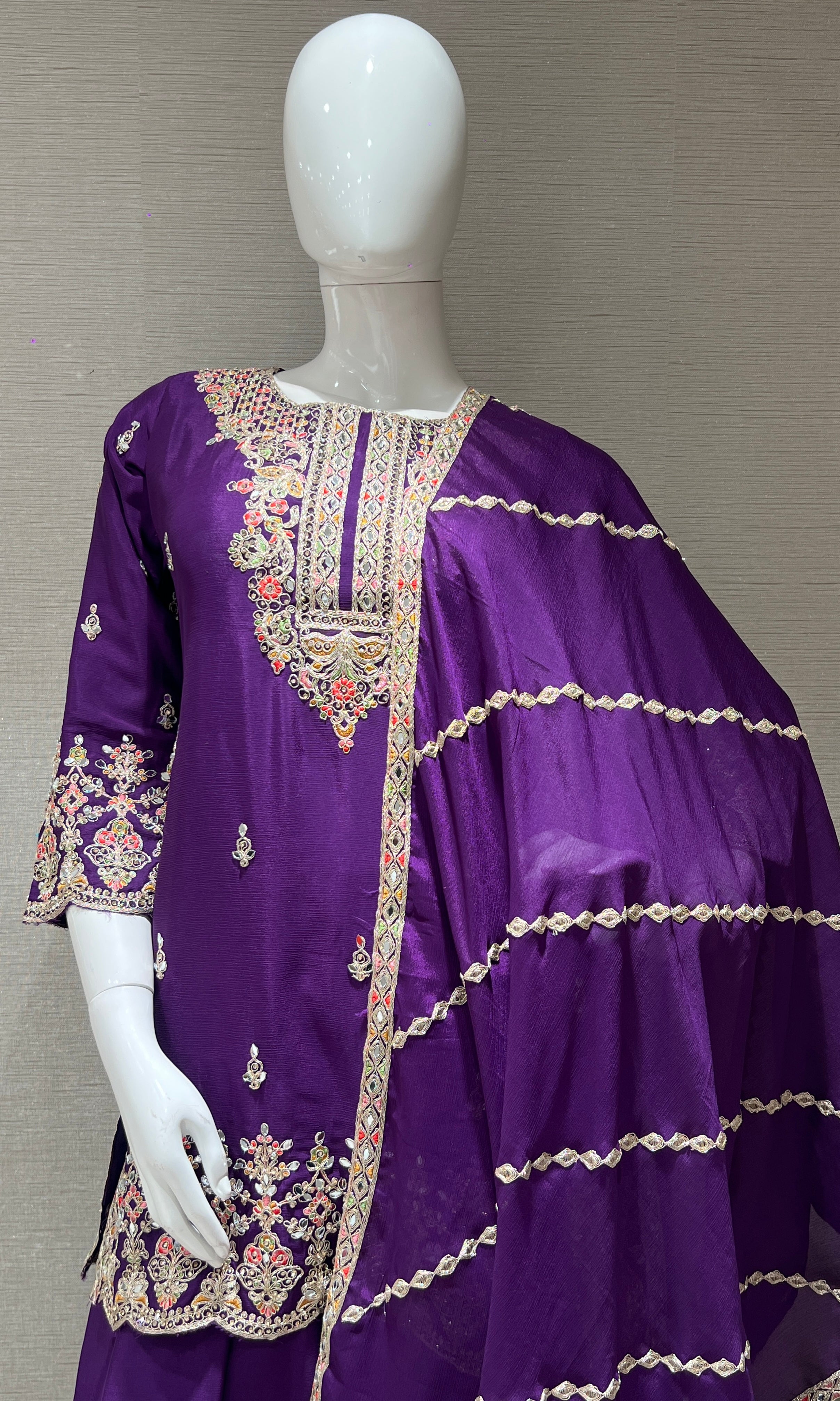 Purple and gold embroidered palazoo