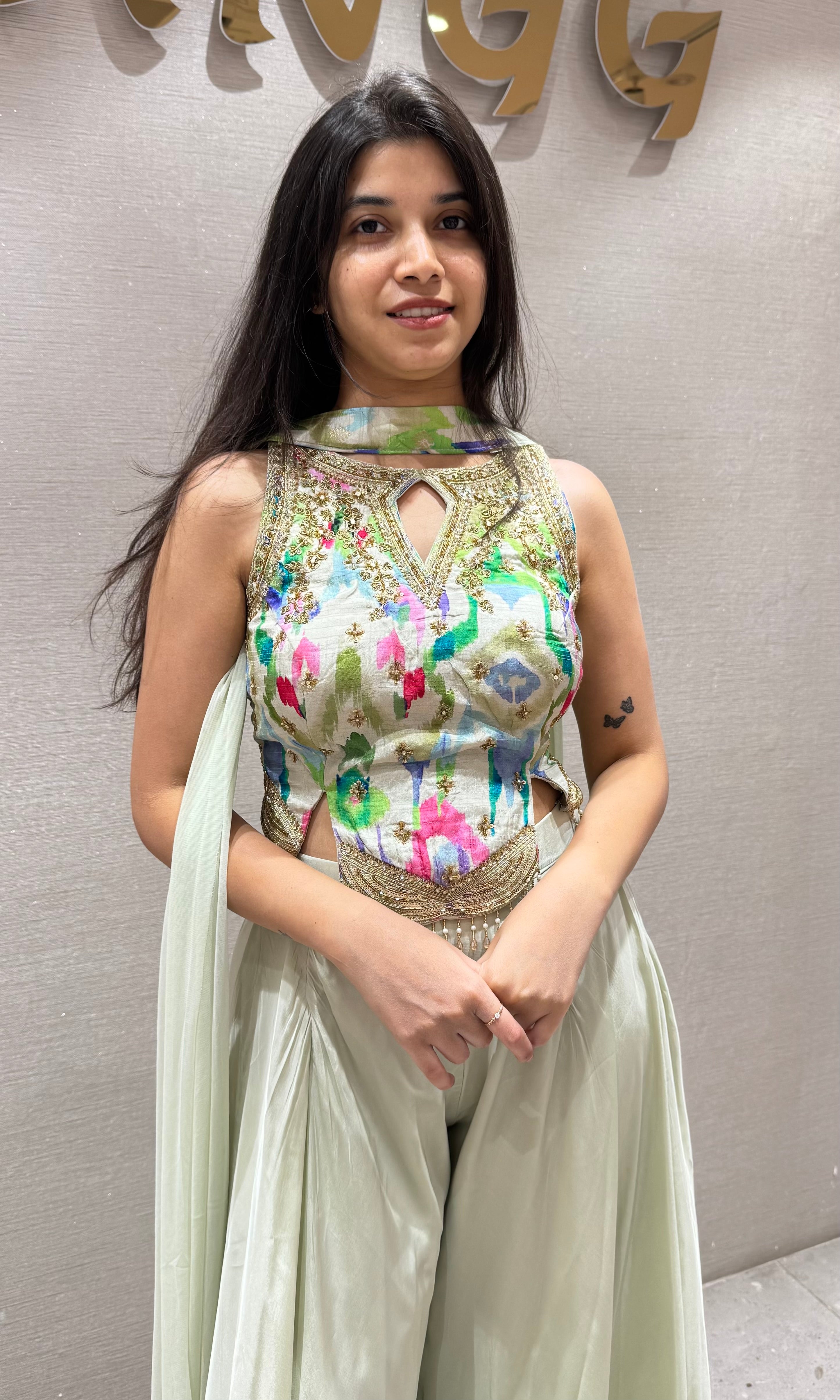 GREY Indo-Western fusion of flared palazzos