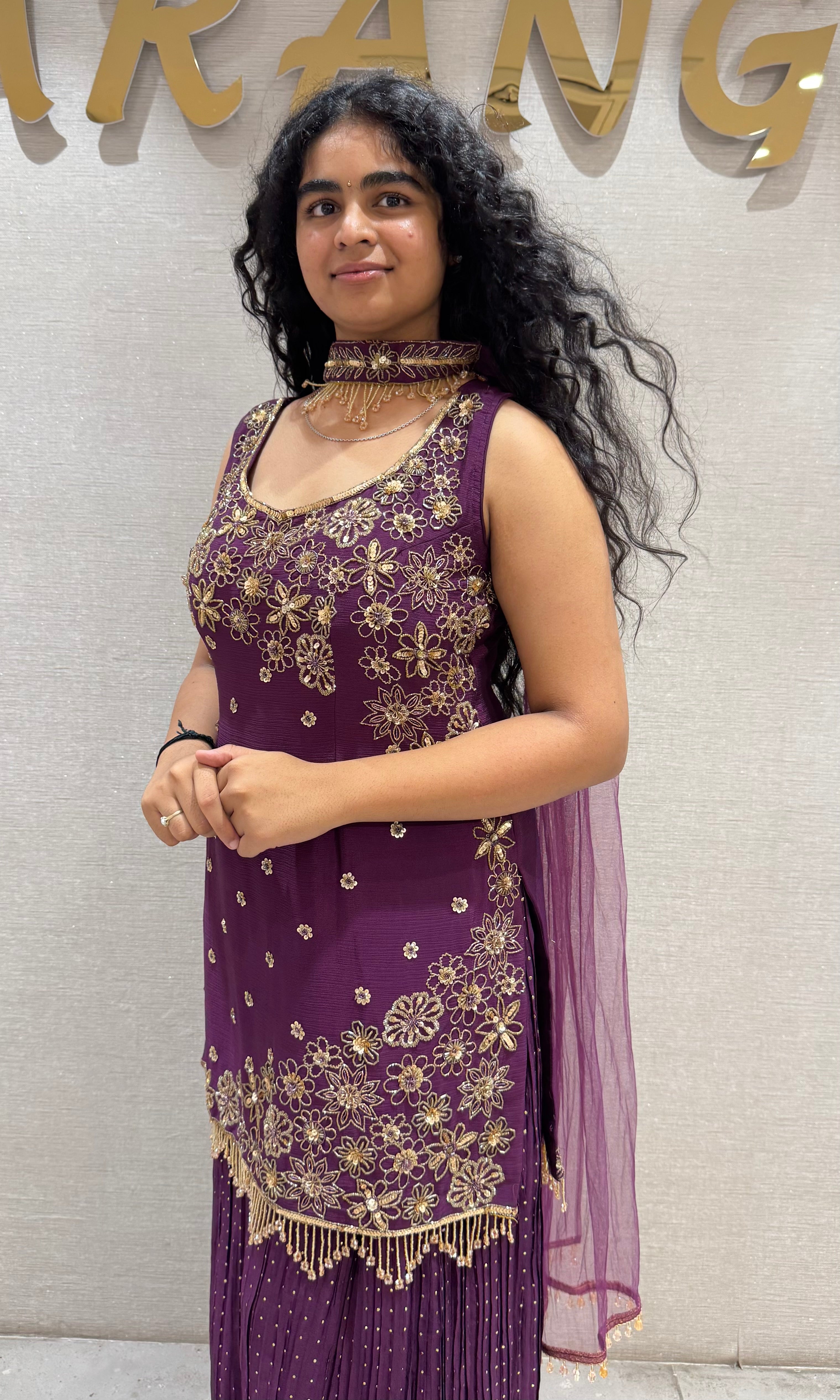 WINE Silk gold embroidered sharara set