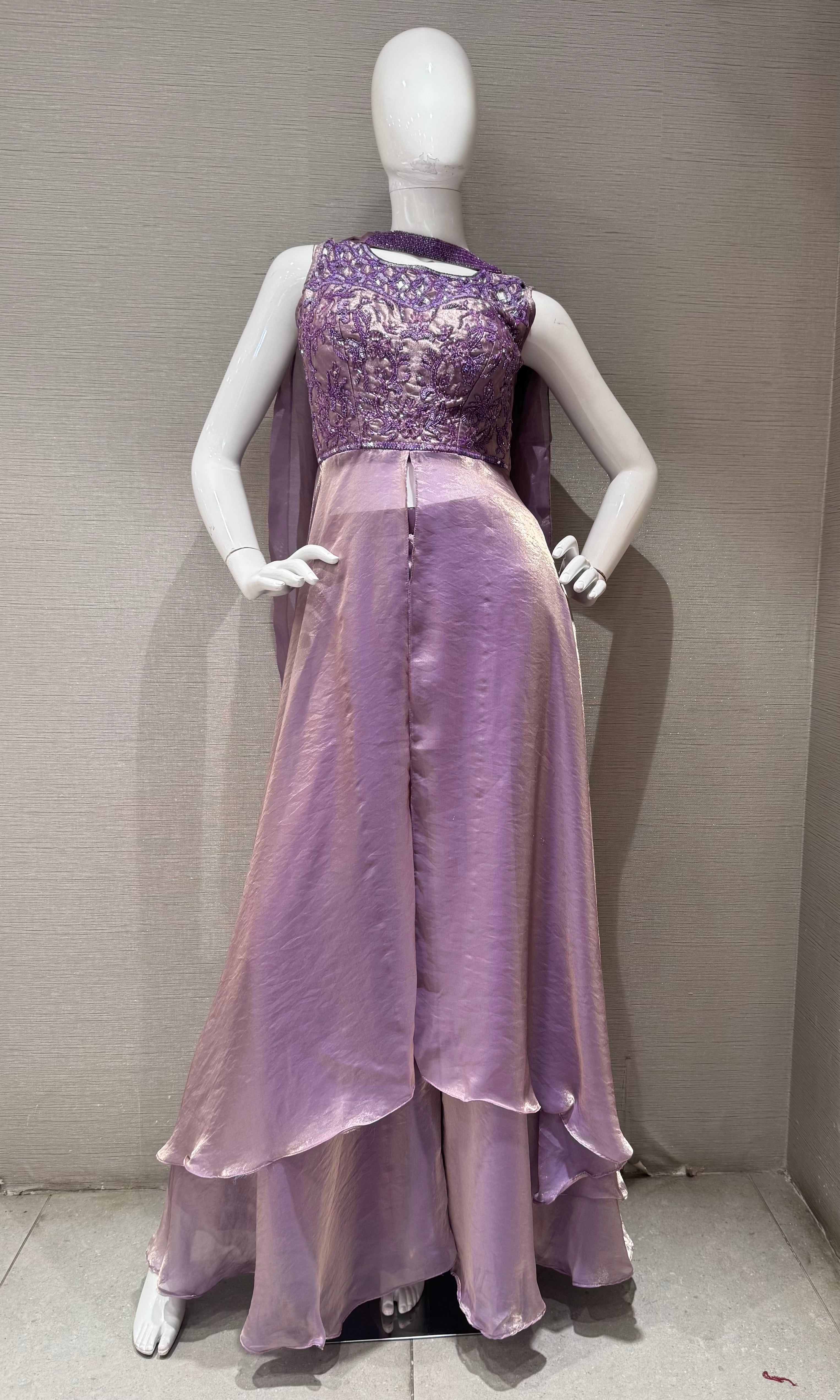 LILAC EMBROIDERED FRONT SLIT ANARKALI PALAZZO SET