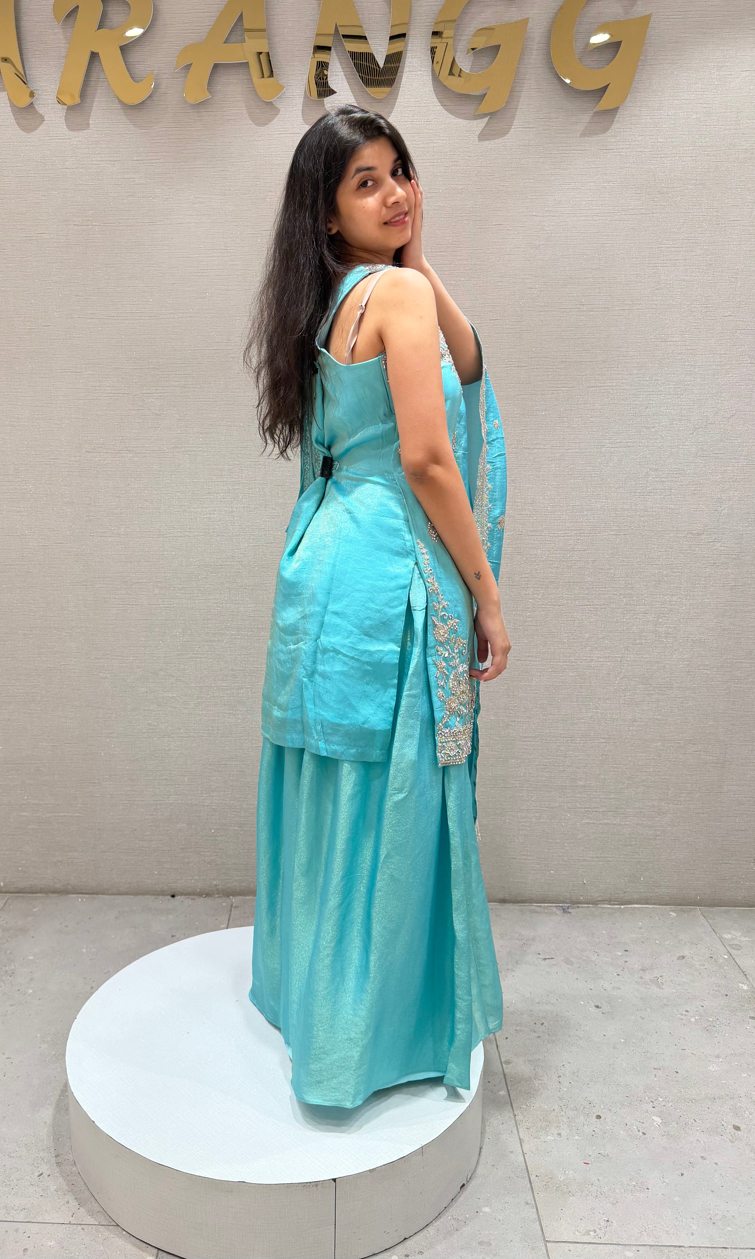 Sea blue EMBROIDERED SHARARA SET