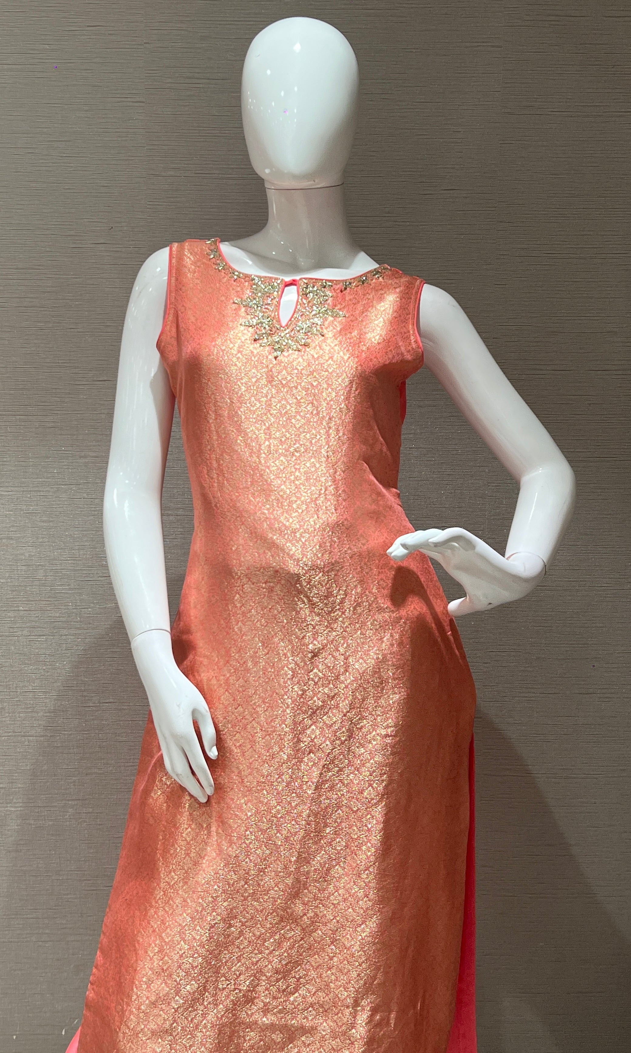 Peach Gold Embellished Kurta Set