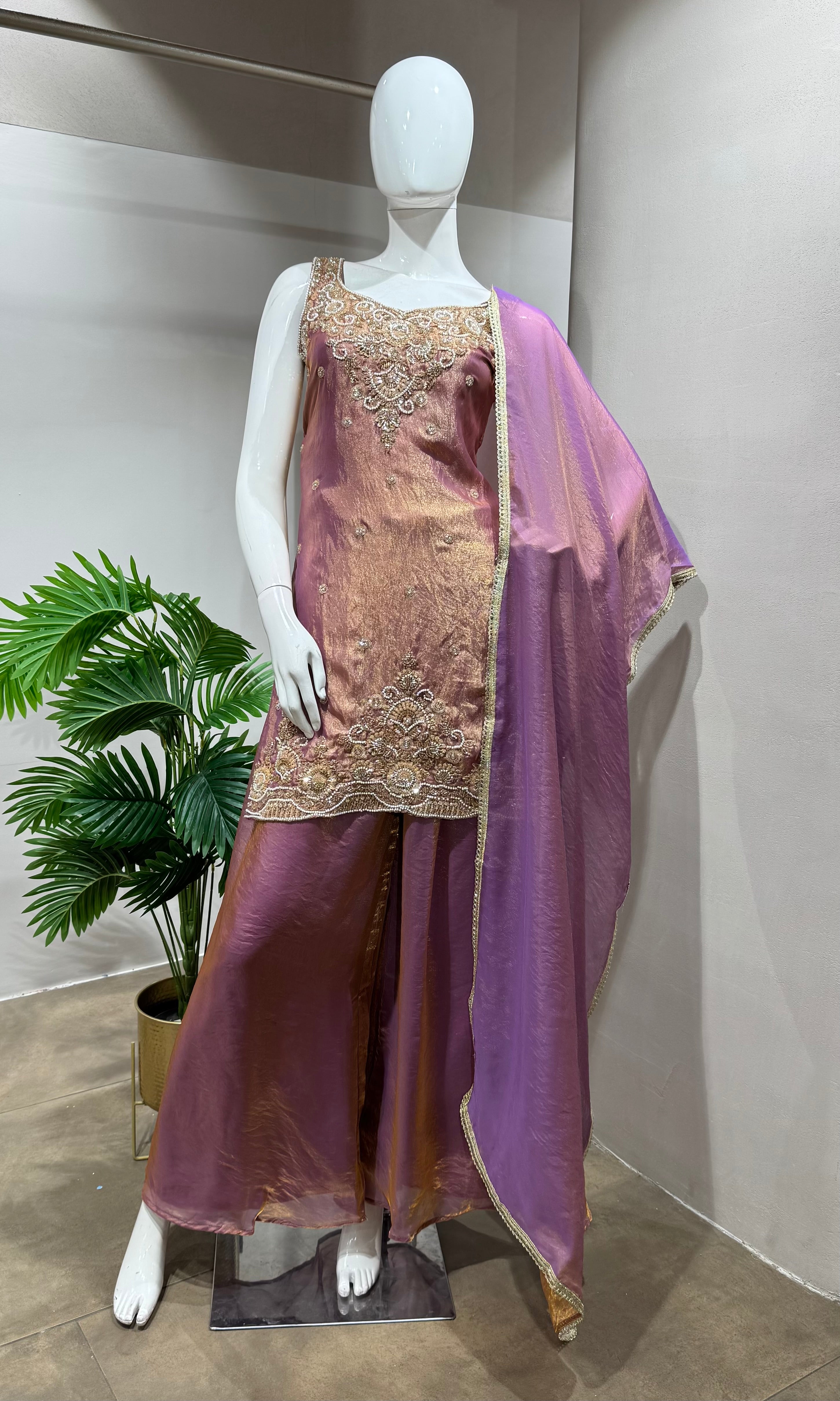PINK GOLDEN EMBROIDERED SHARARA SET