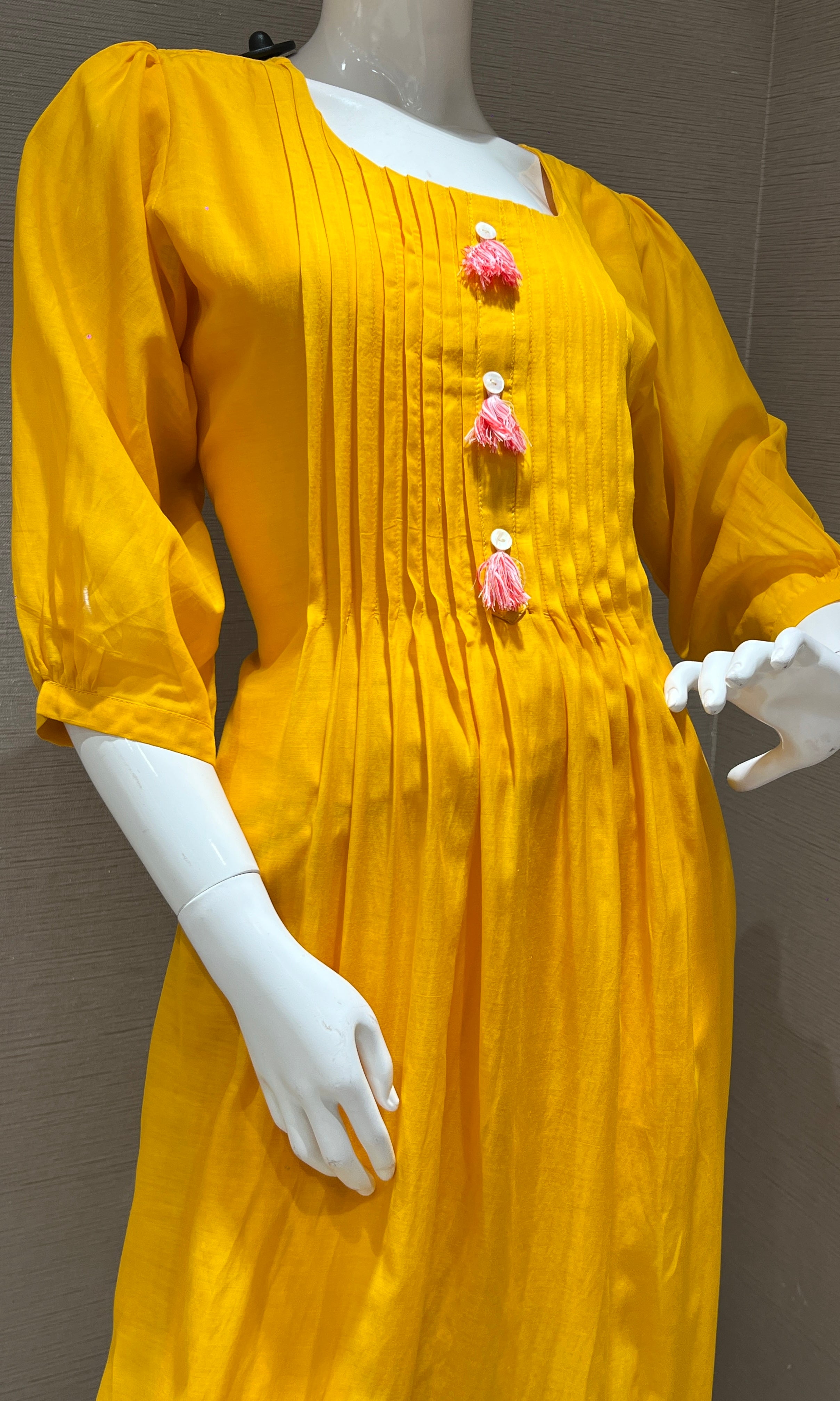 Yellow Mul Chanderi kurta set