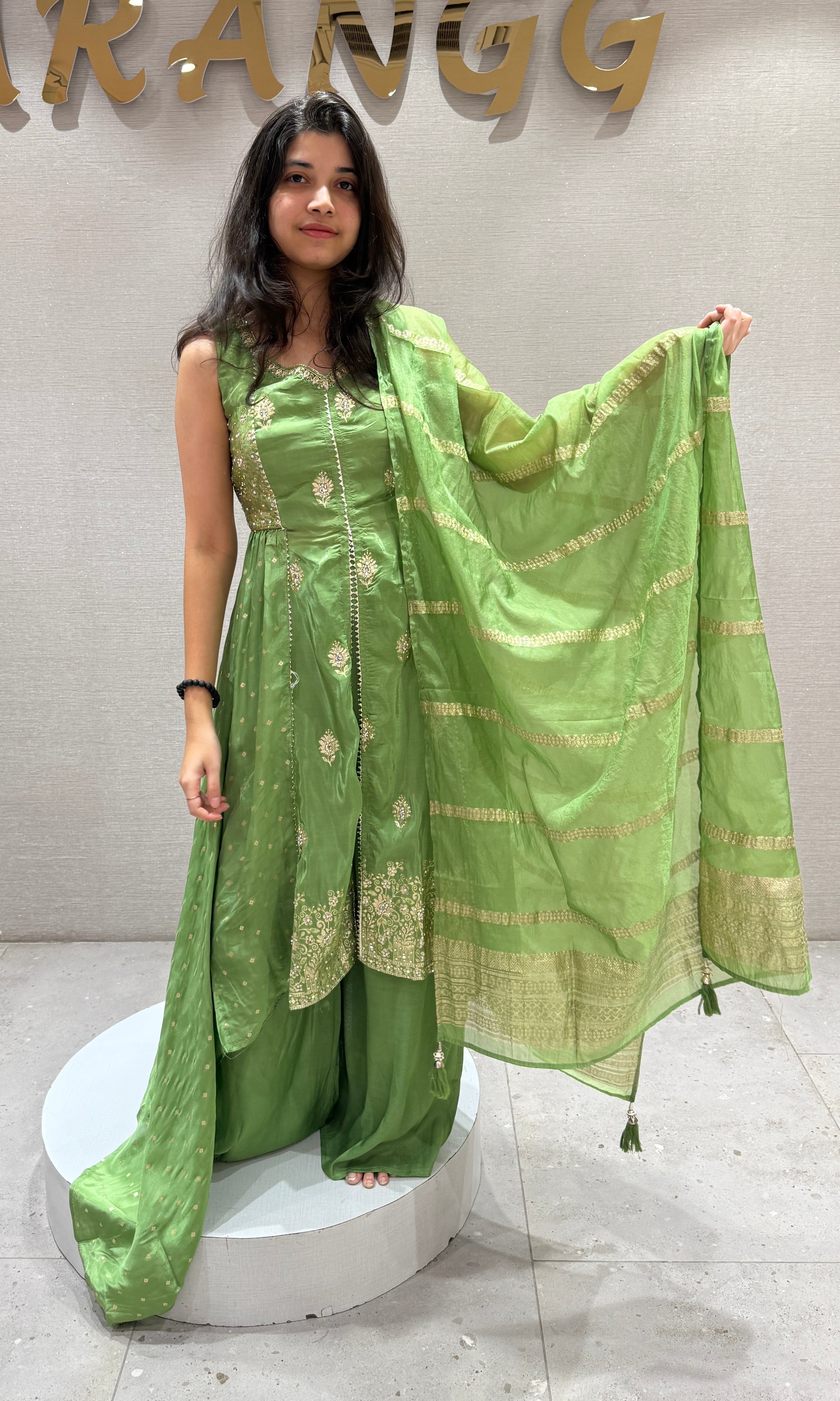 Green Floral Embroidery ANARKALI Palazzo SET
