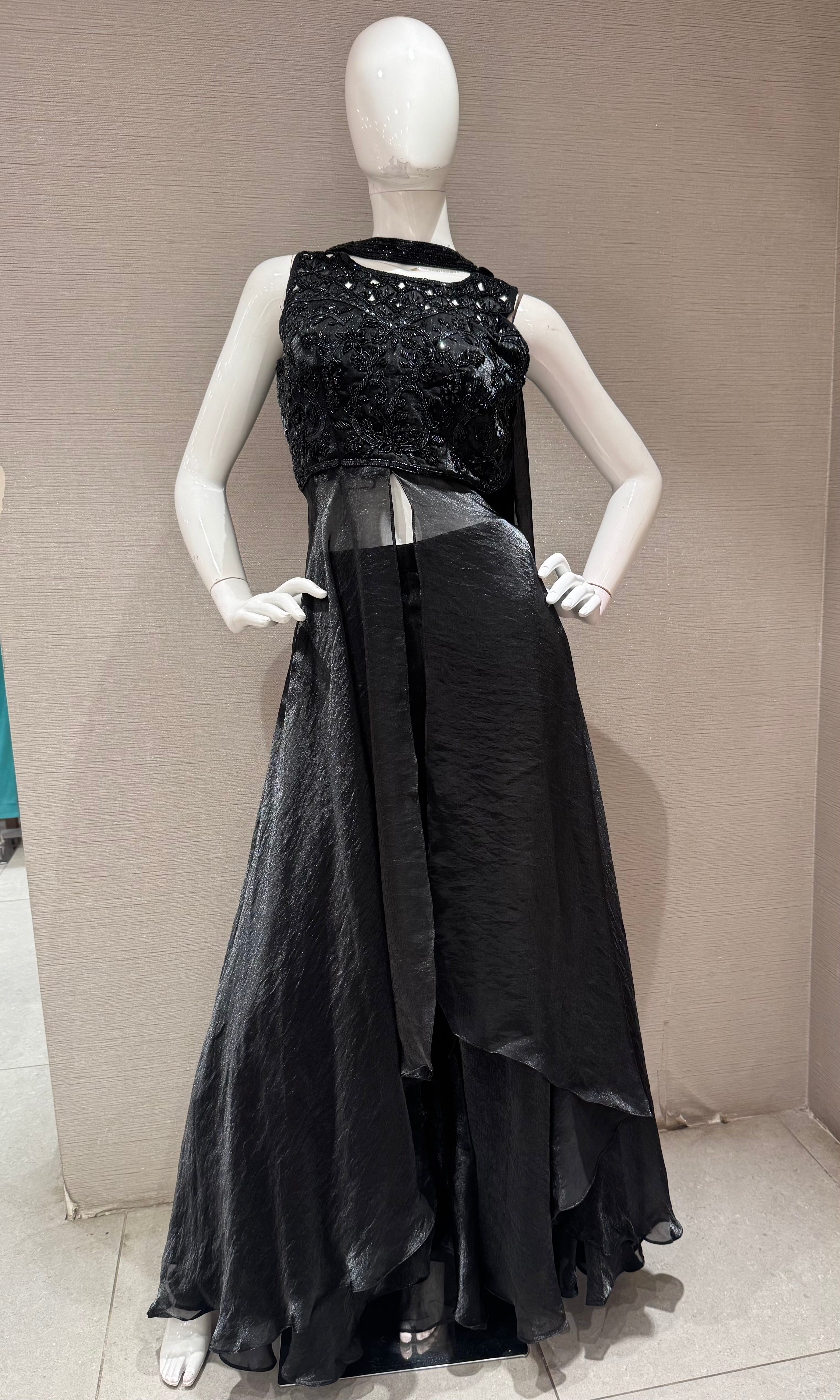 Black shimmer front slit anarkali with palazo pants