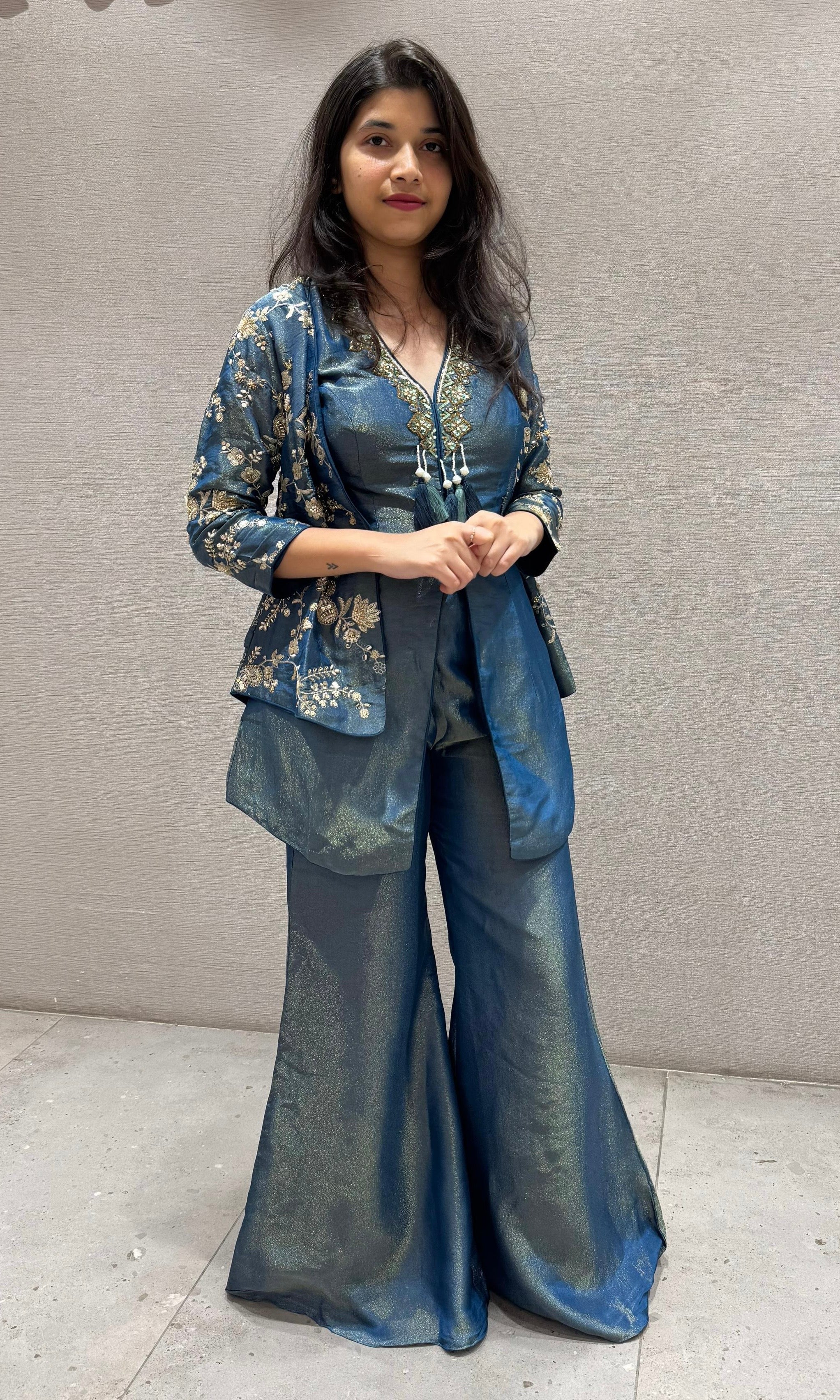 Midnight Teal Embroidered Indo-Western Co-ord Set