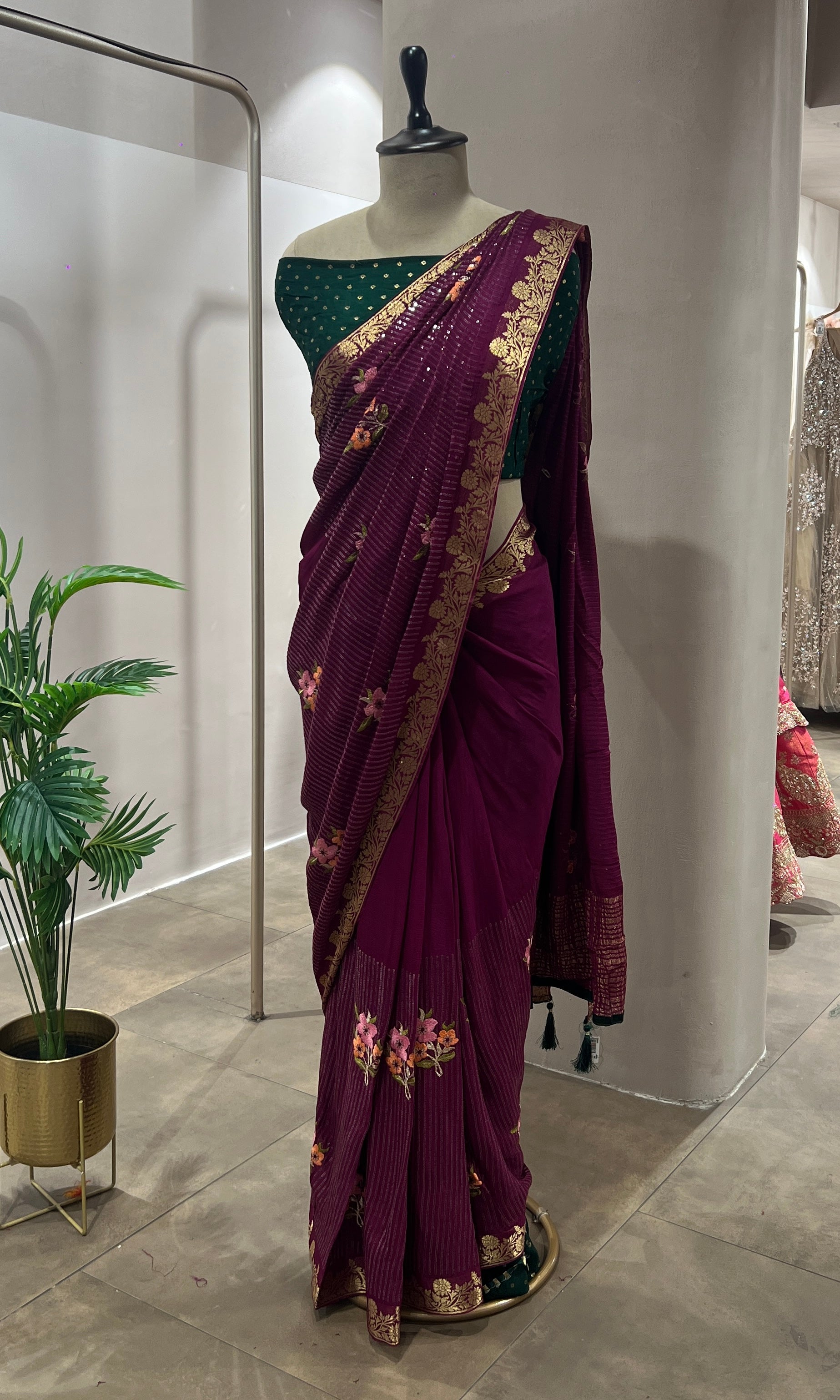 Wine FLORAL FANCY saree