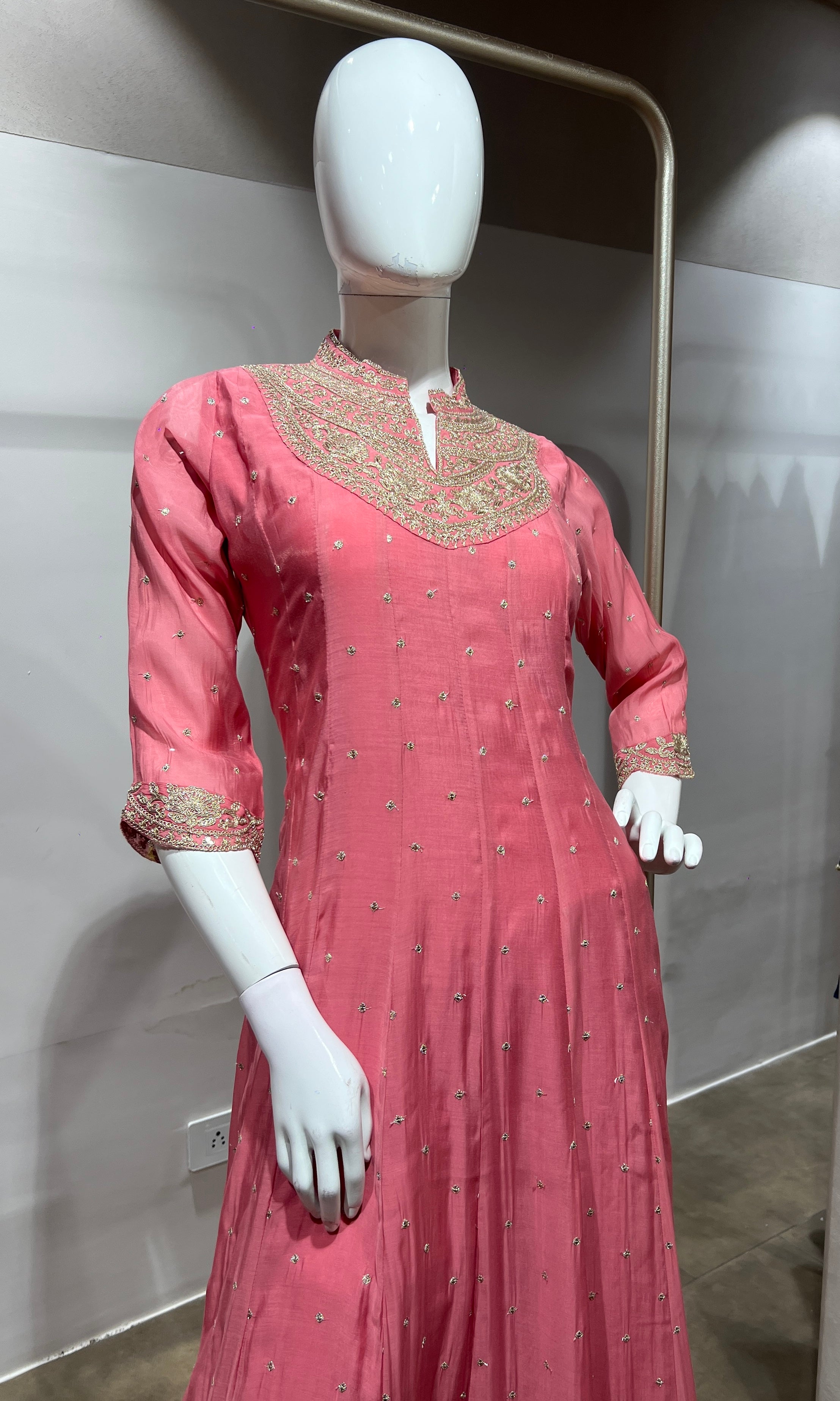 blush pink Silk Anarkali Suit Set with Scallop Dupatta
