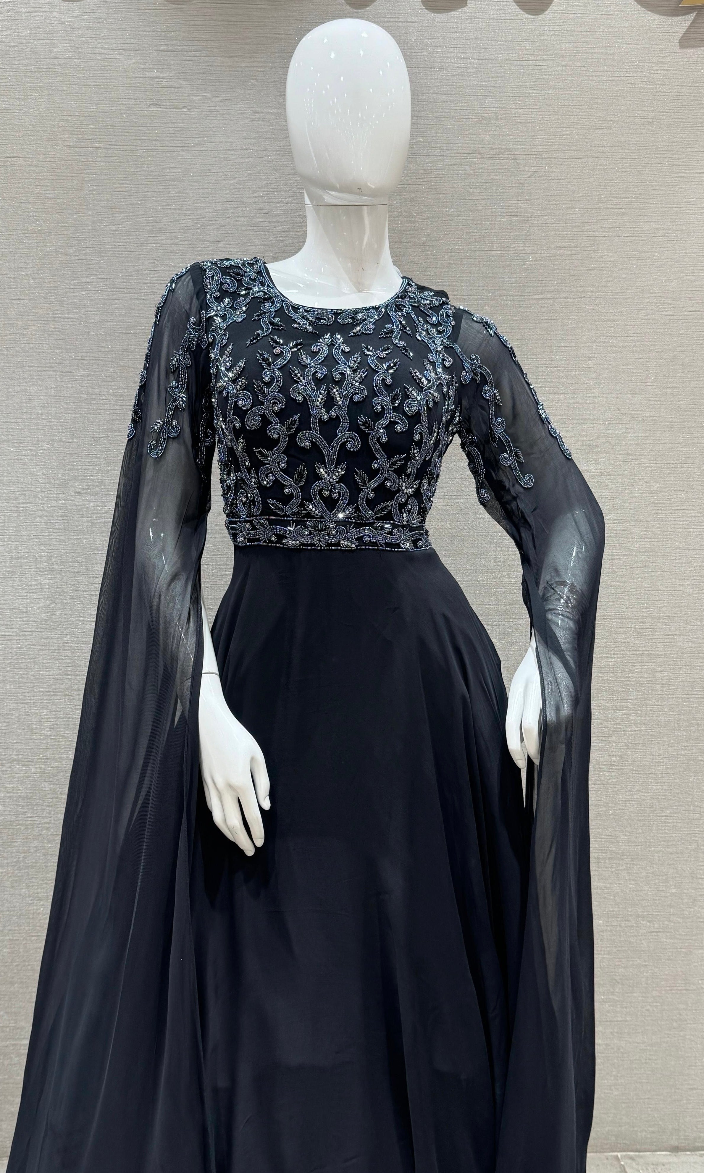 Black long dress with. Butterfly sleeves