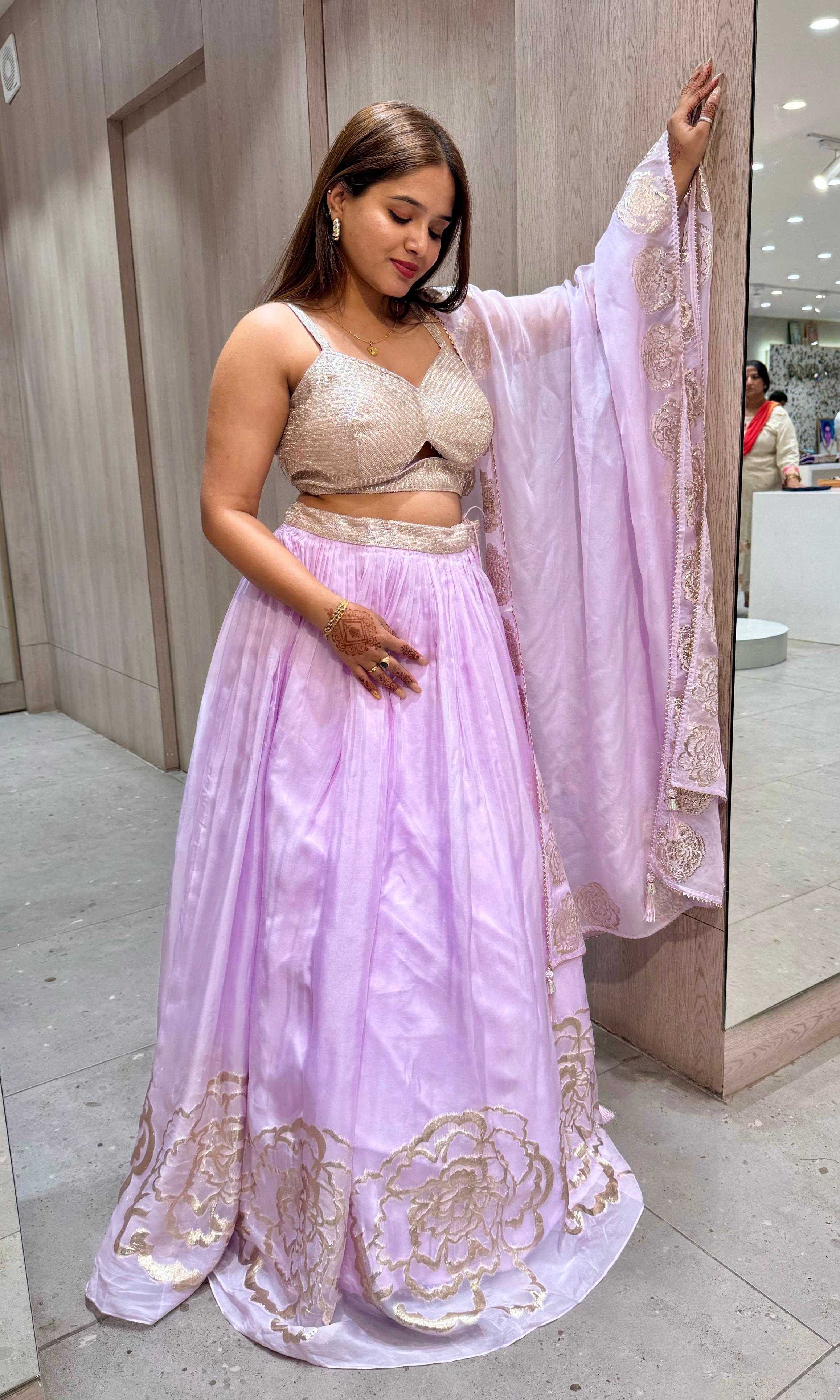 Lilac purple Lehenga with floral embossing