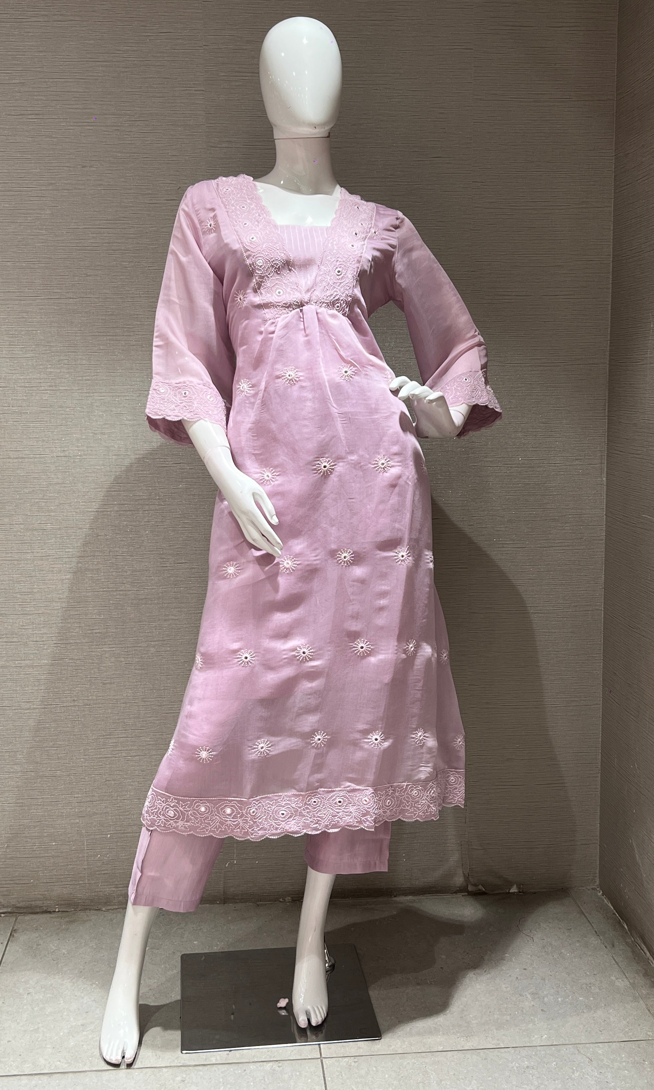 LAVENDER silk embroidered KURTA SET